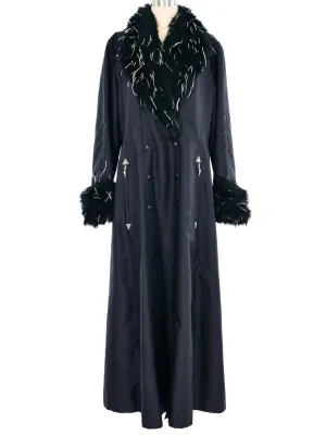 1990s Thierry Mugler Faux Fur Trimmed Nylon Trench Coat