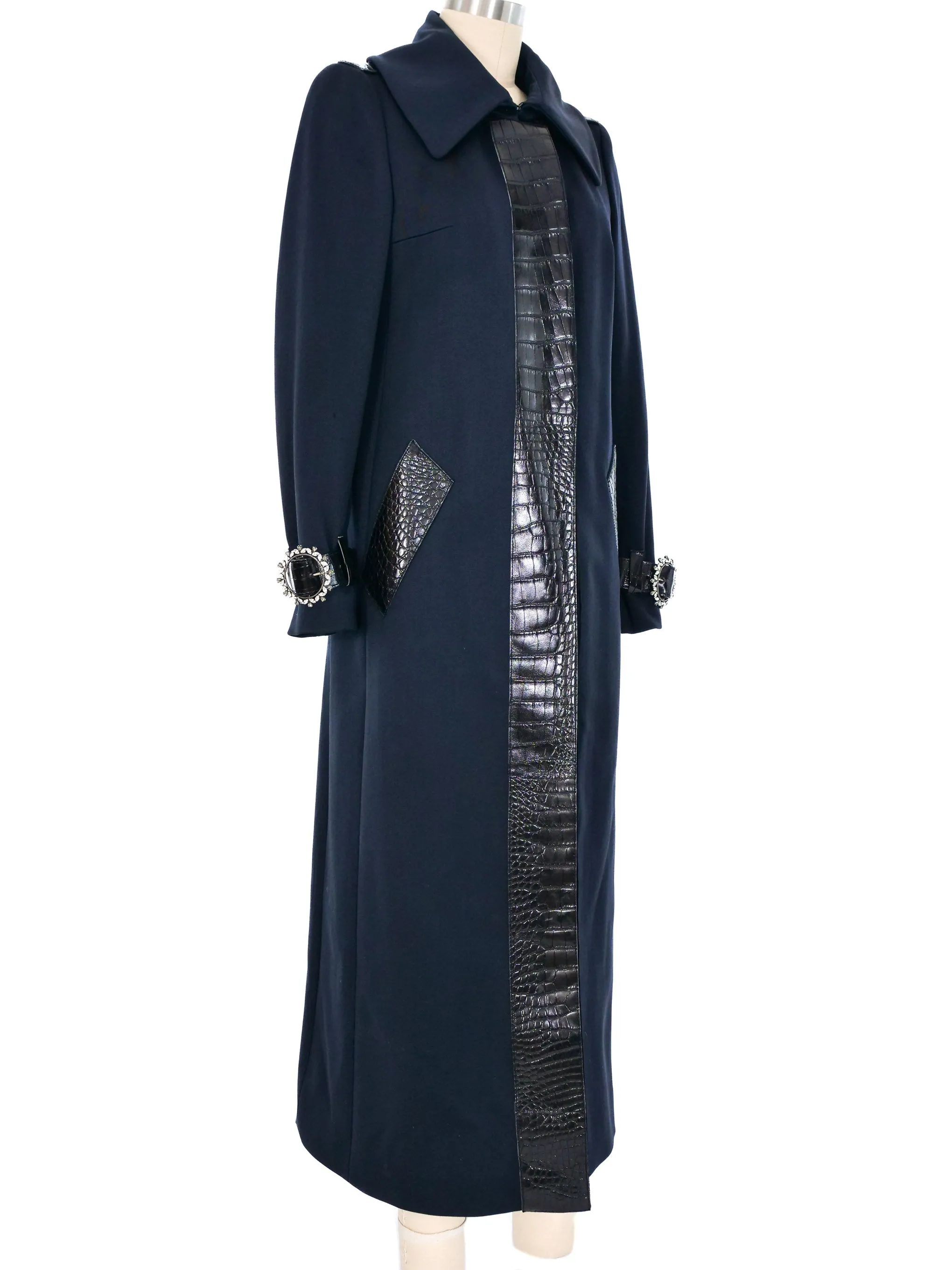 2005 Dolce & Gabbana Alligator Trimmed Black Trench Coat