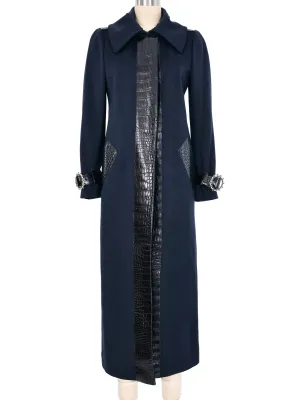 2005 Dolce & Gabbana Alligator Trimmed Black Trench Coat
