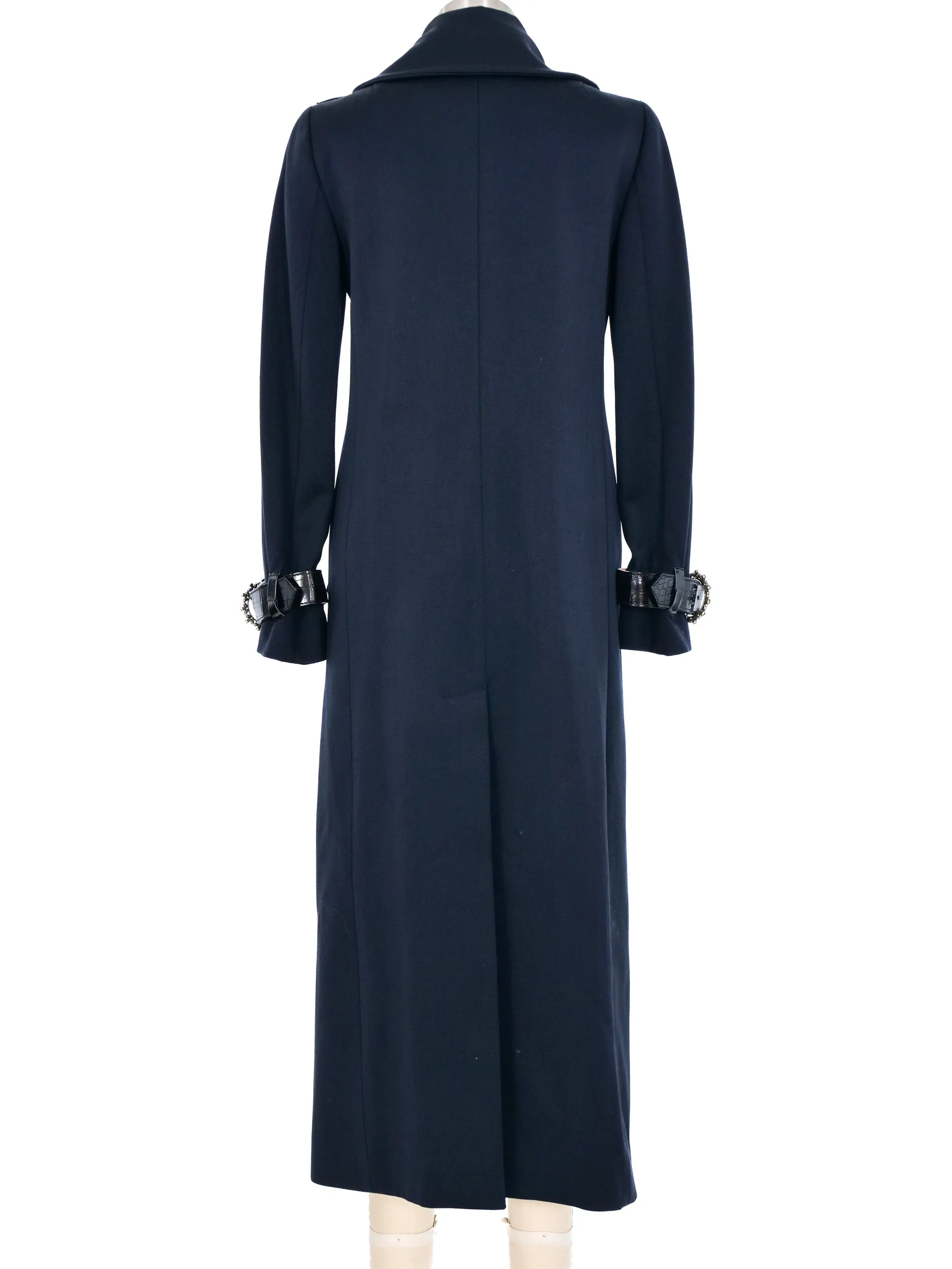 2005 Dolce & Gabbana Alligator Trimmed Black Trench Coat