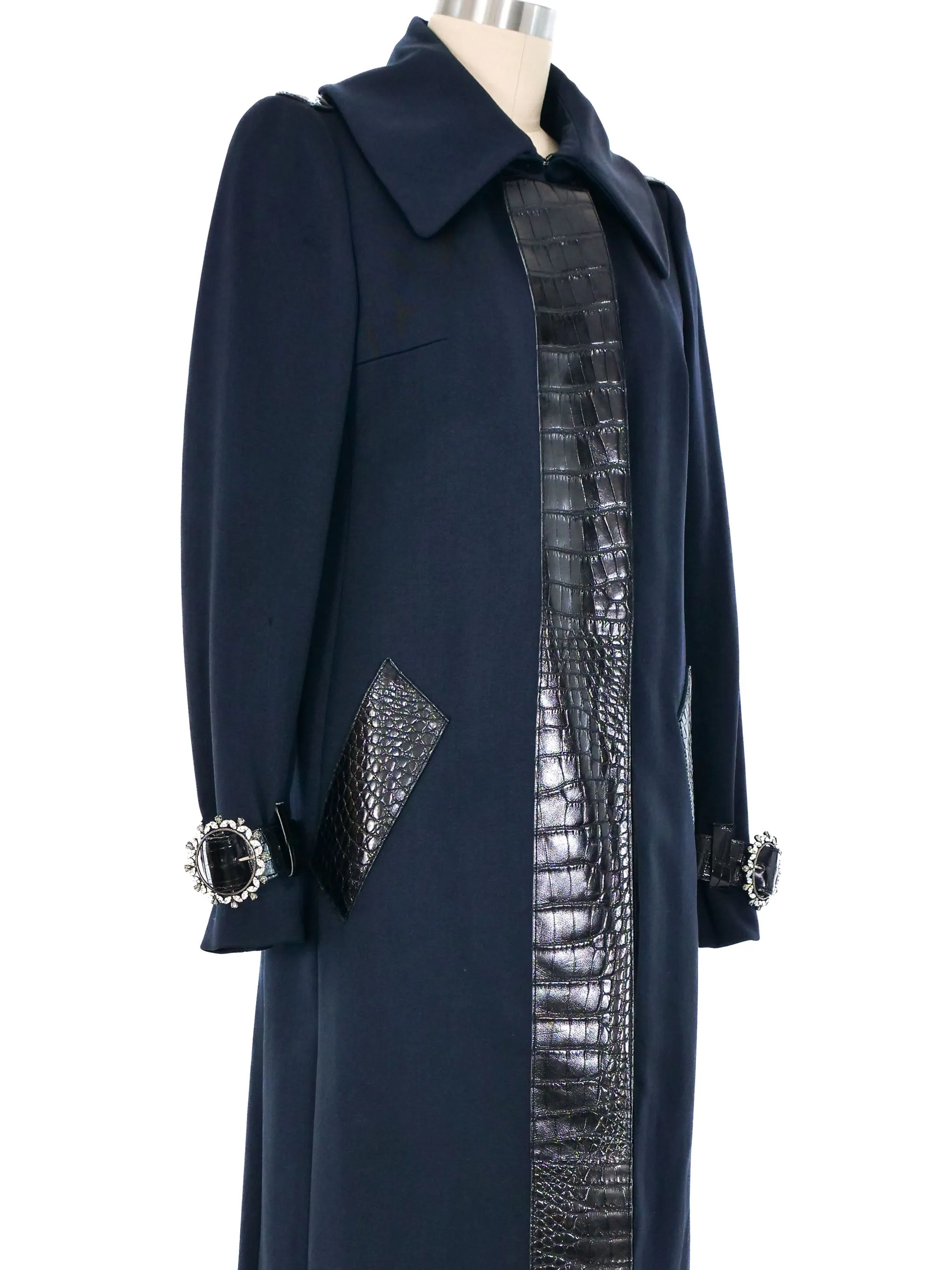 2005 Dolce & Gabbana Alligator Trimmed Black Trench Coat