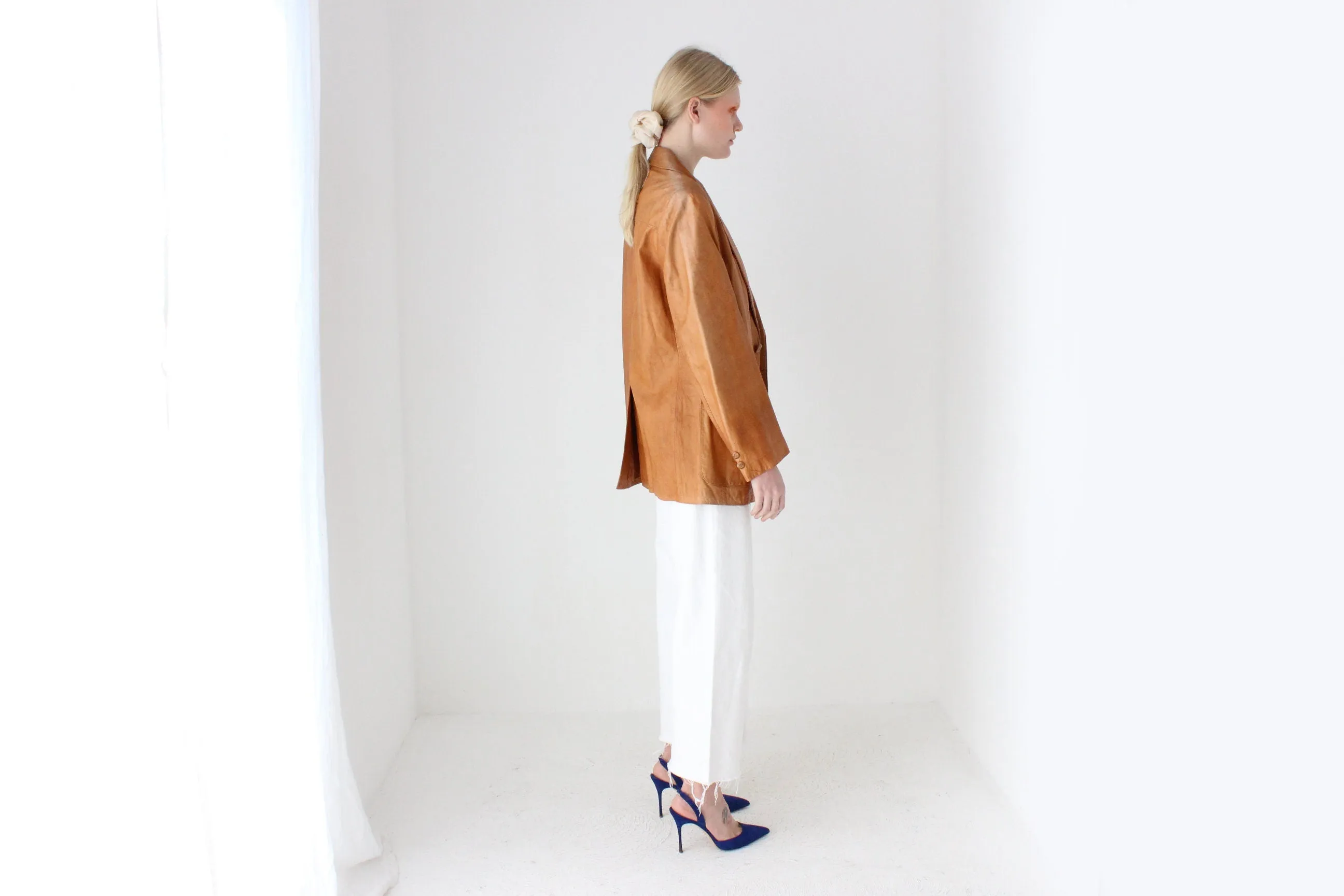 70s Honey Brown Characterful Leather Blazer