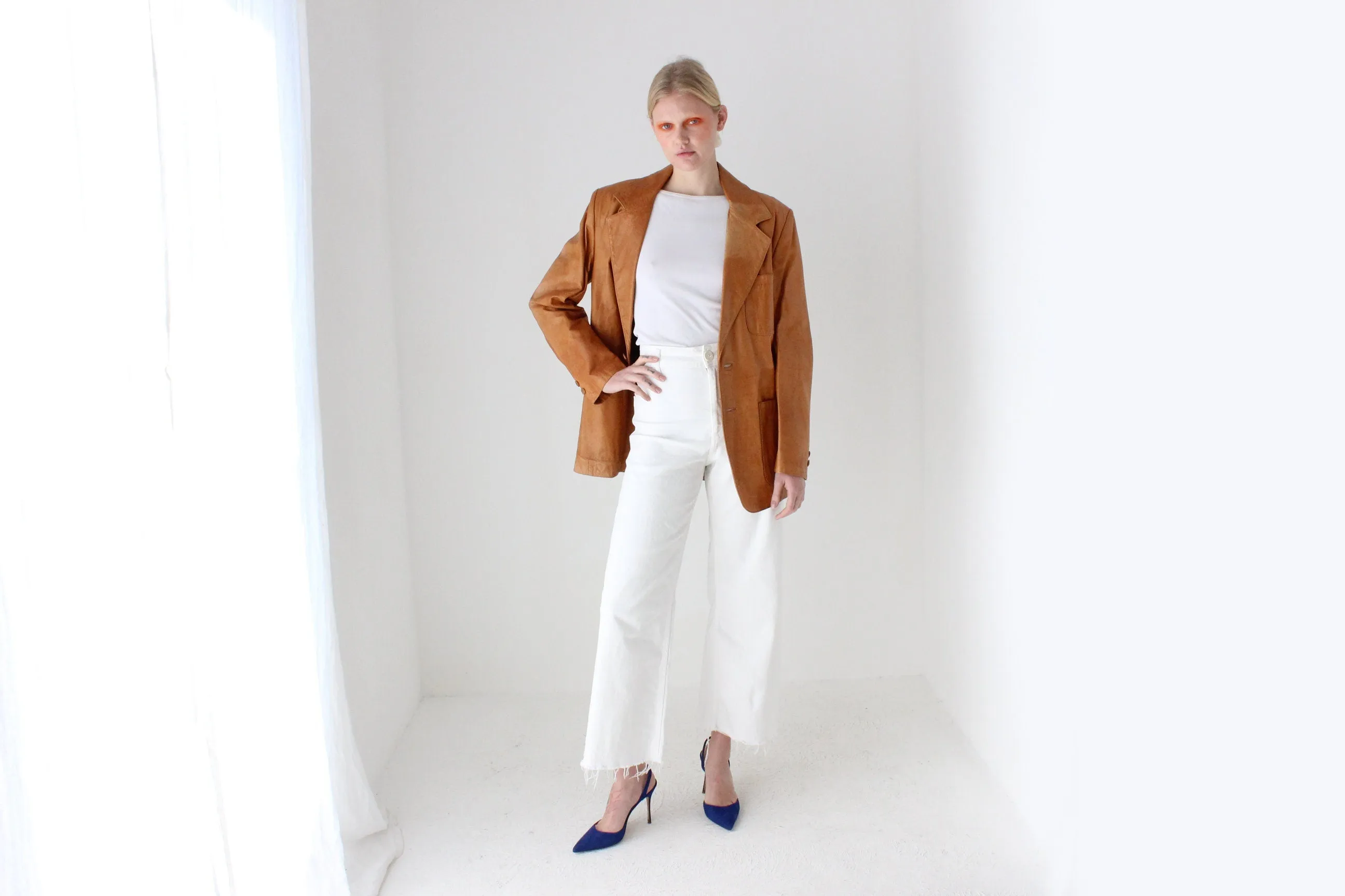 70s Honey Brown Characterful Leather Blazer