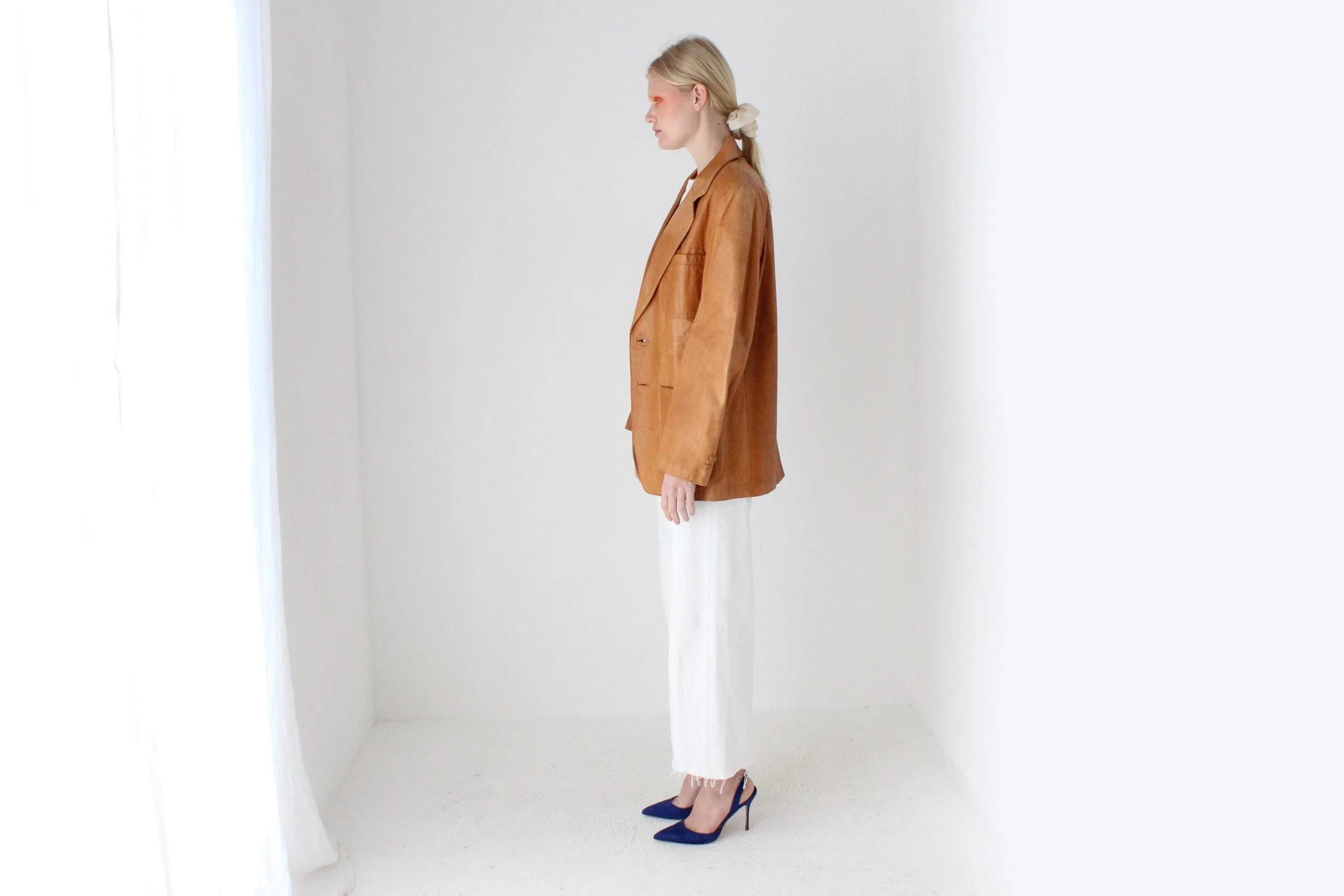 70s Honey Brown Characterful Leather Blazer