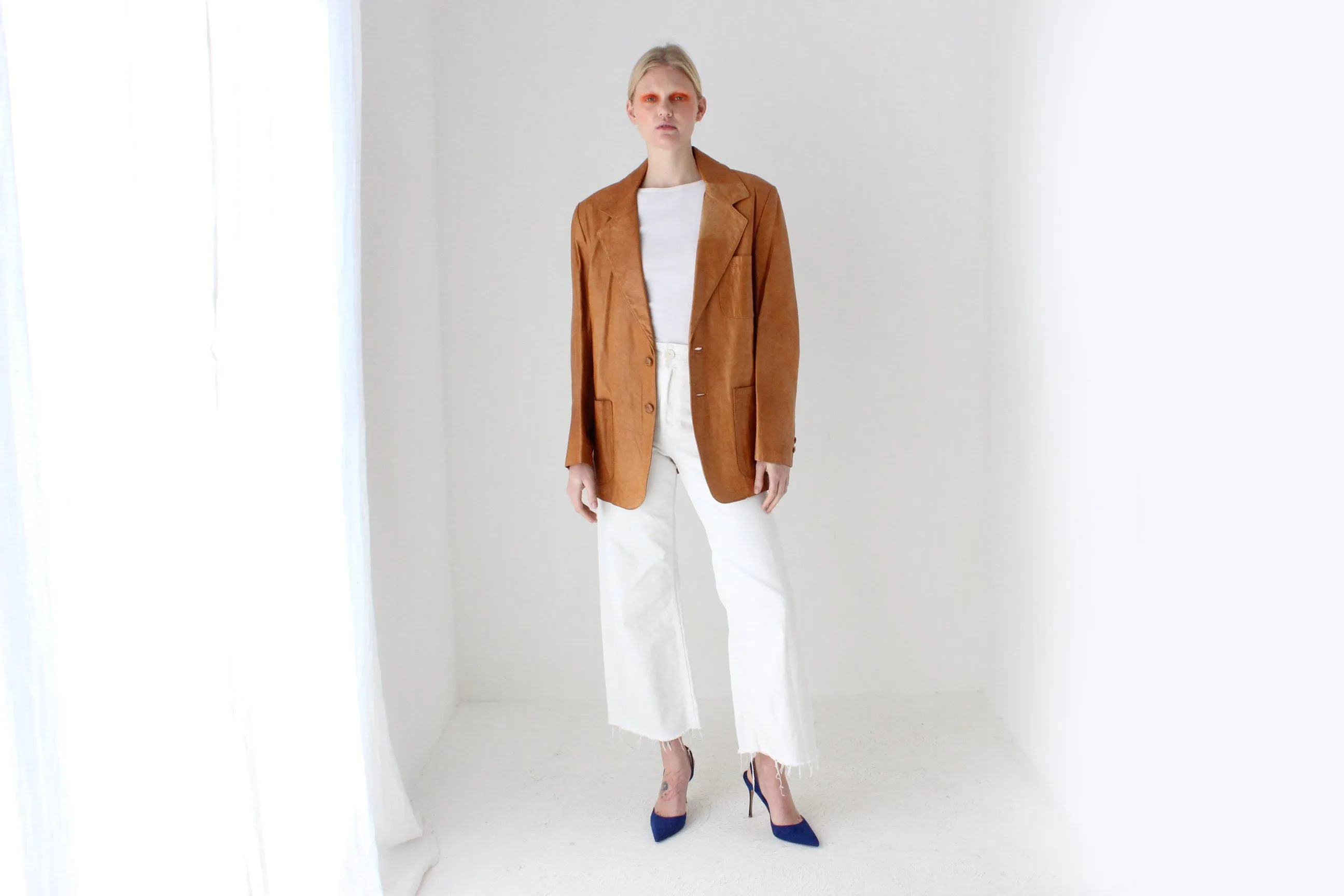 70s Honey Brown Characterful Leather Blazer