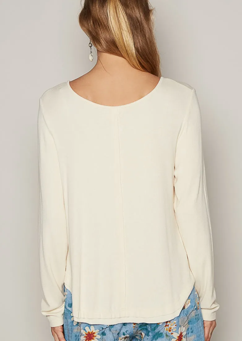 Black Scoop Neck Ribbed Henley #014