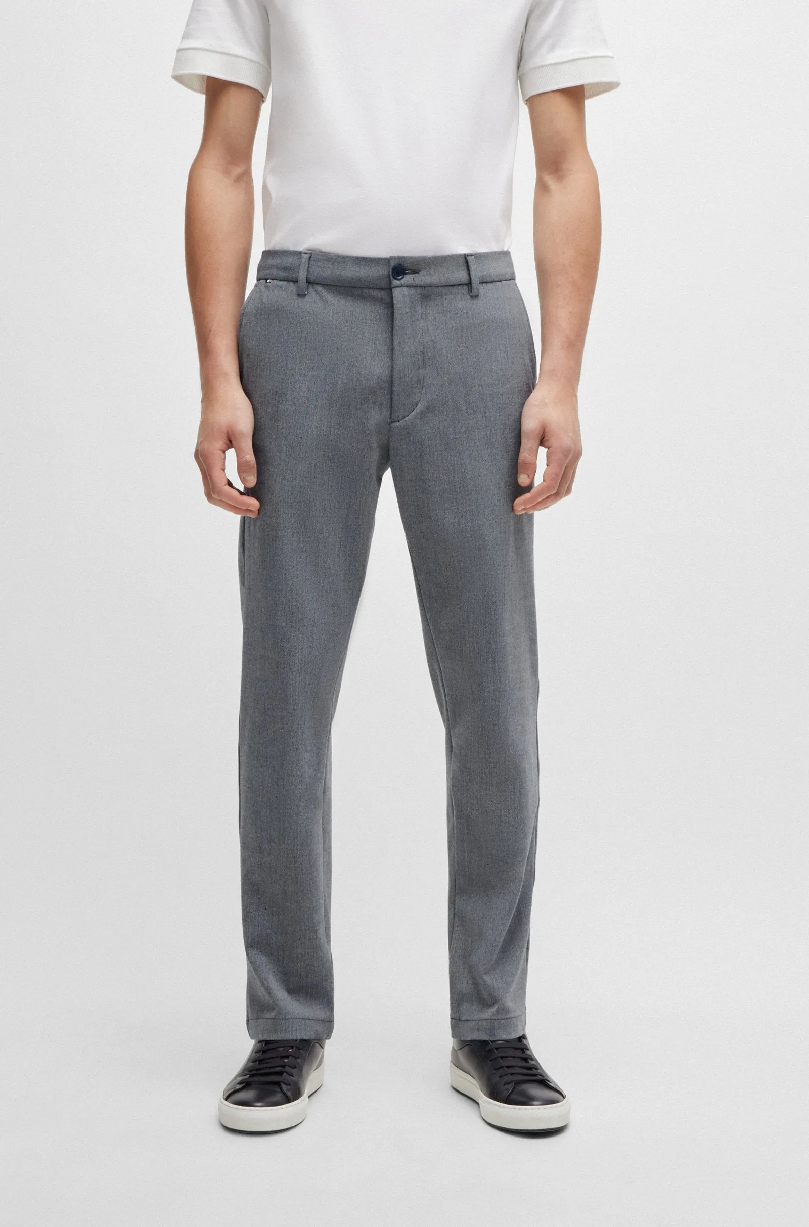 BOSS - H-KANE Blue Regular-fit Trousers In Melange Stretch Panama 50523057 404