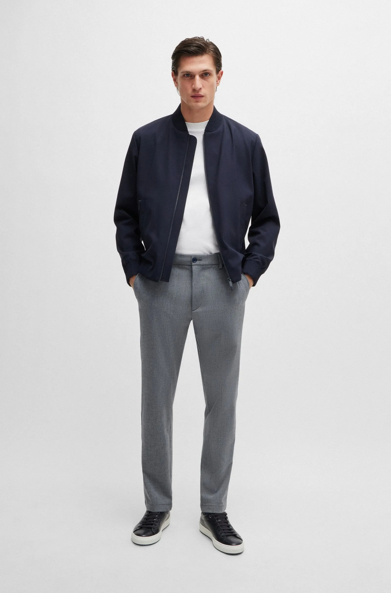 BOSS - H-KANE Blue Regular-fit Trousers In Melange Stretch Panama 50523057 404