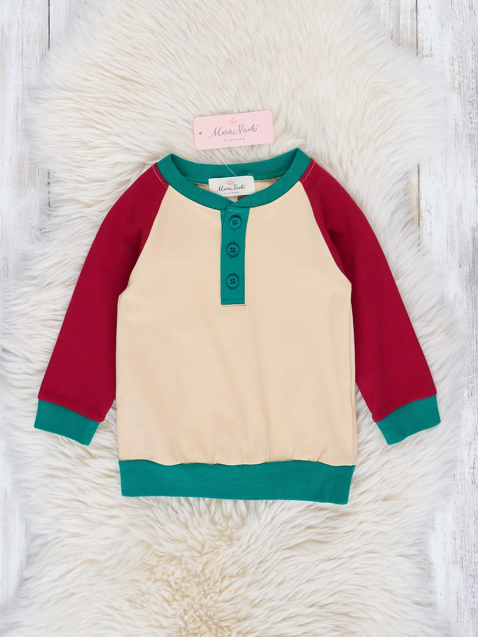 Cream & Green Trim Raglan Henley