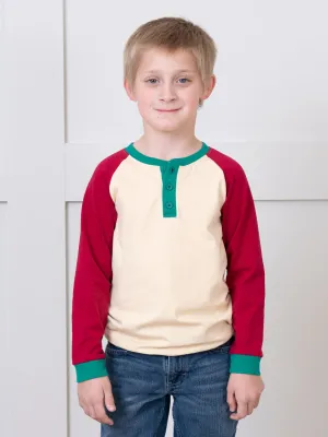 Cream & Green Trim Raglan Henley