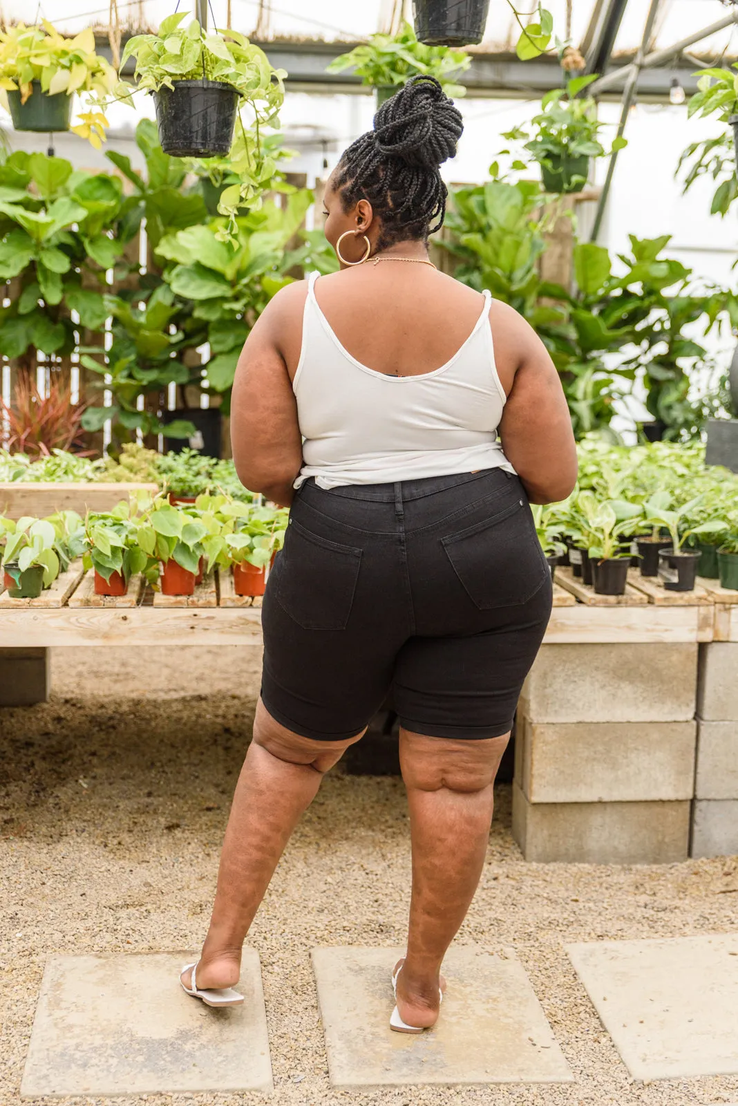 Ebony High Rise Cuffed Bermuda Shorts in Black