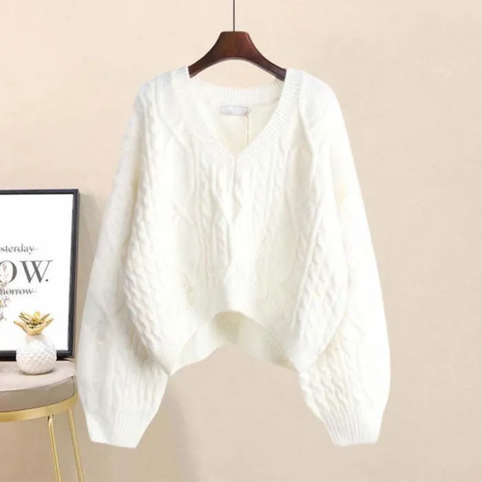 Elegant White Knit Sweater Vintage Embroidery Pleated Skirt