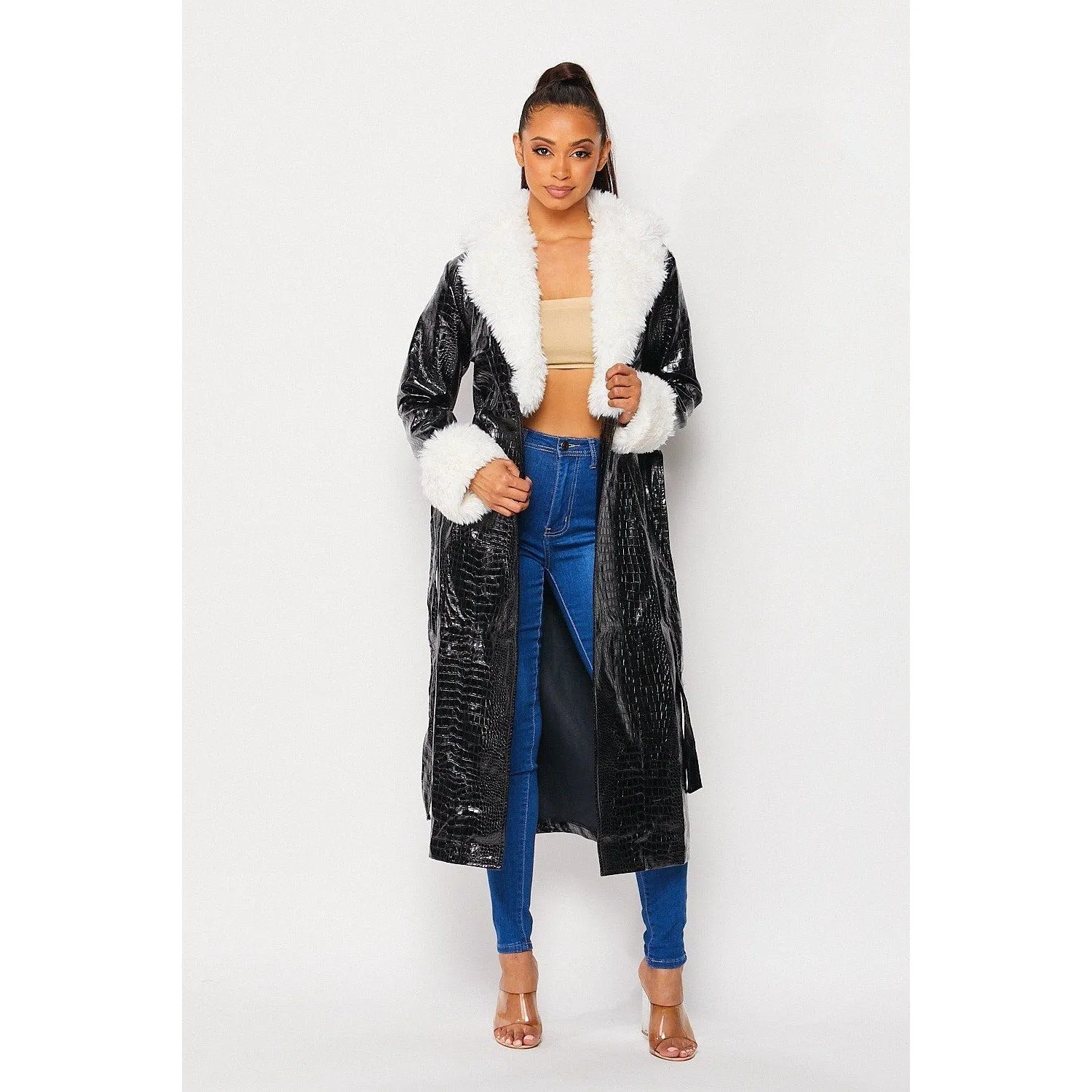 Faux Leather Coat (Black)