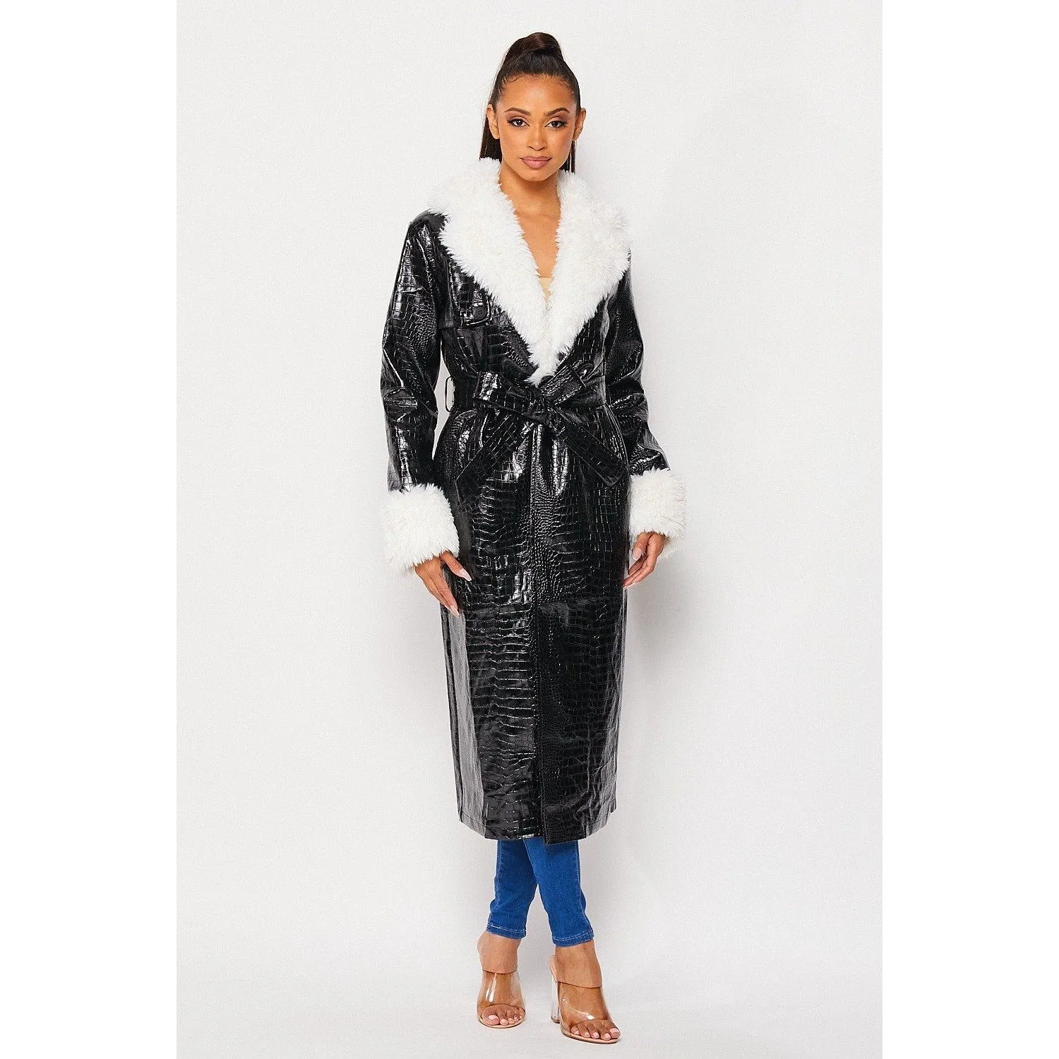 Faux Leather Coat (Black)