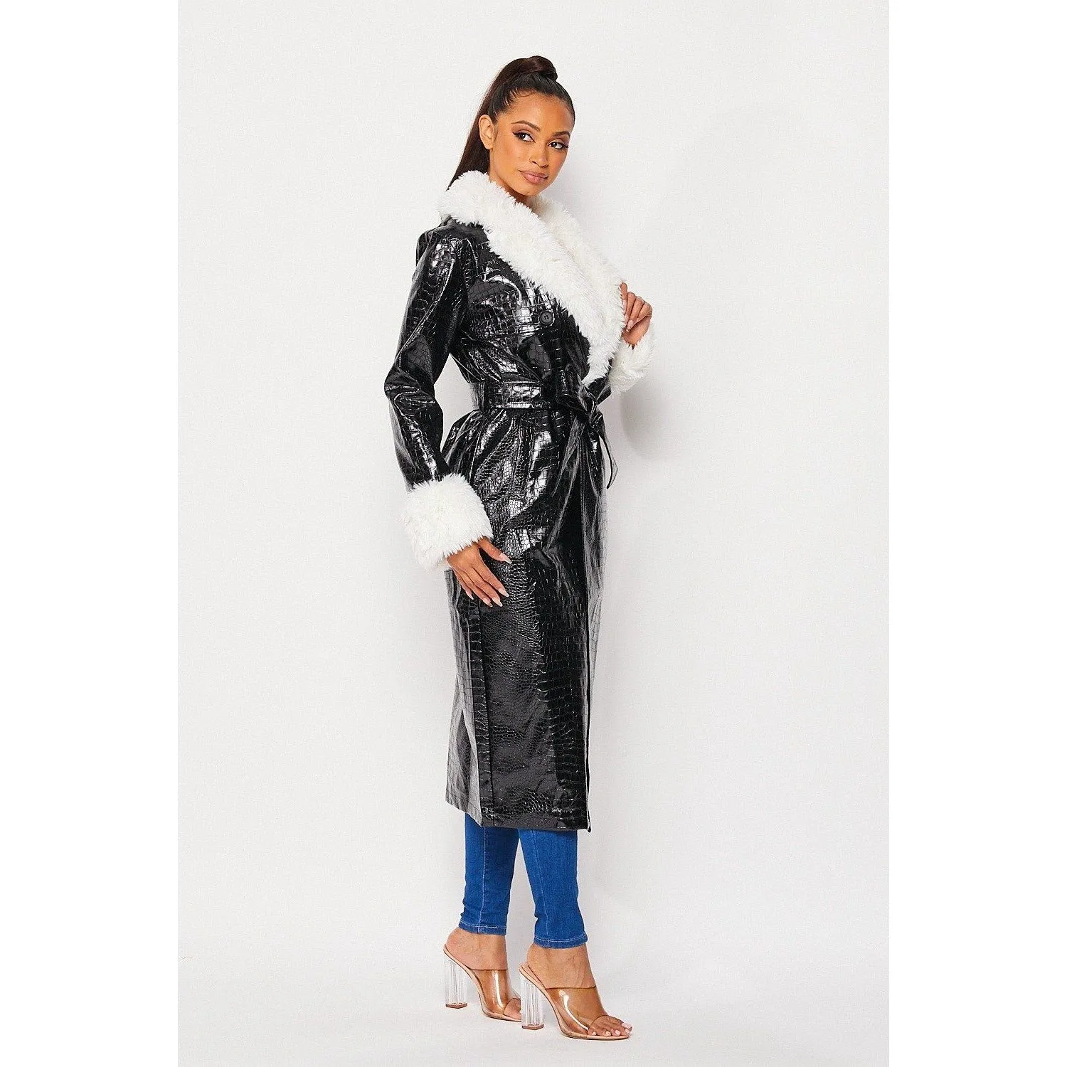 Faux Leather Coat (Black)