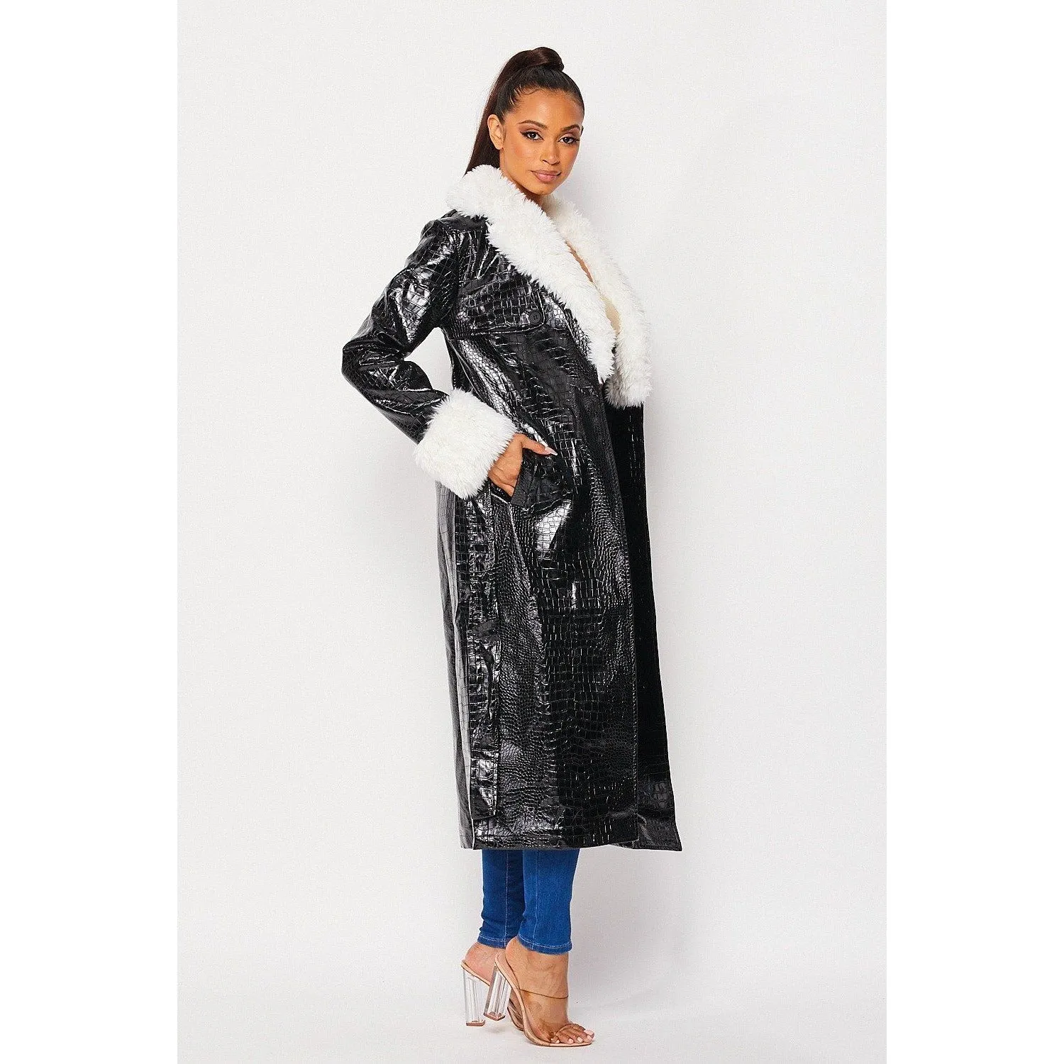 Faux Leather Coat (Black)