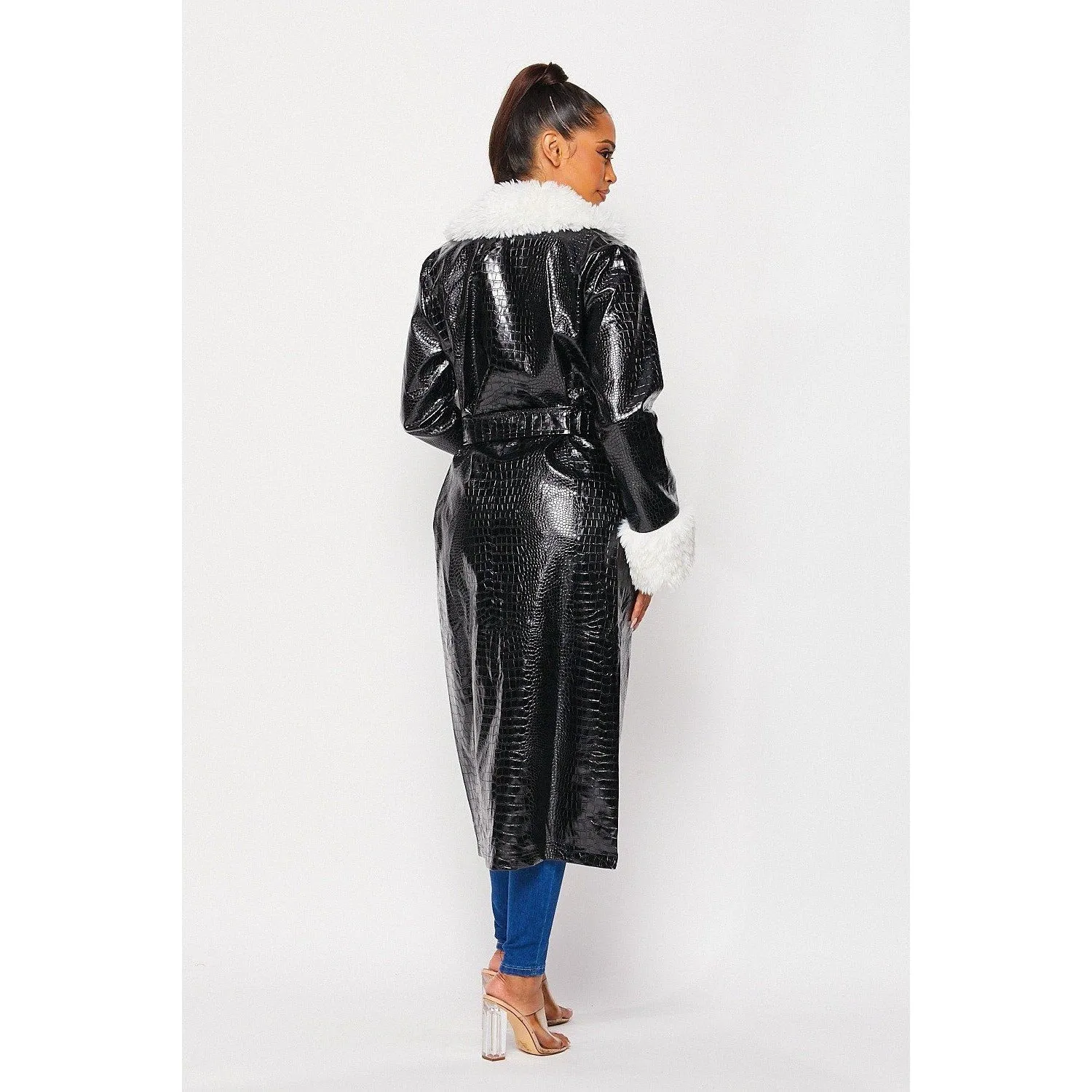 Faux Leather Coat (Black)