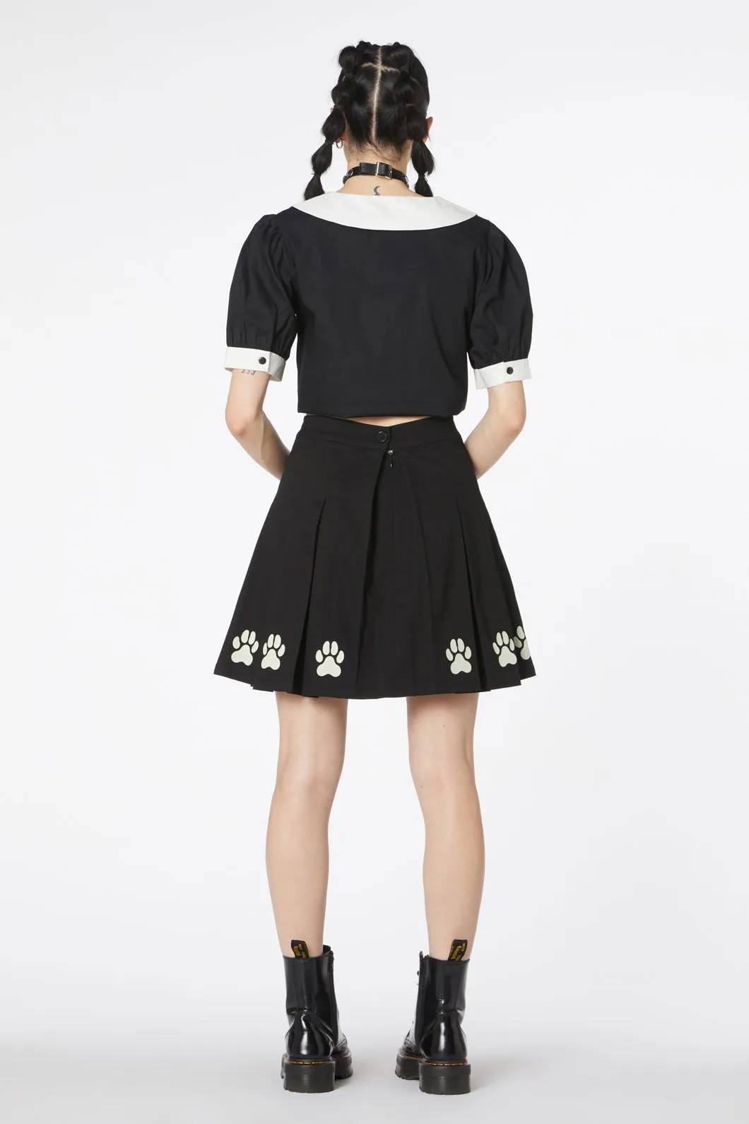 Flock Paw Print Pleat Skirt