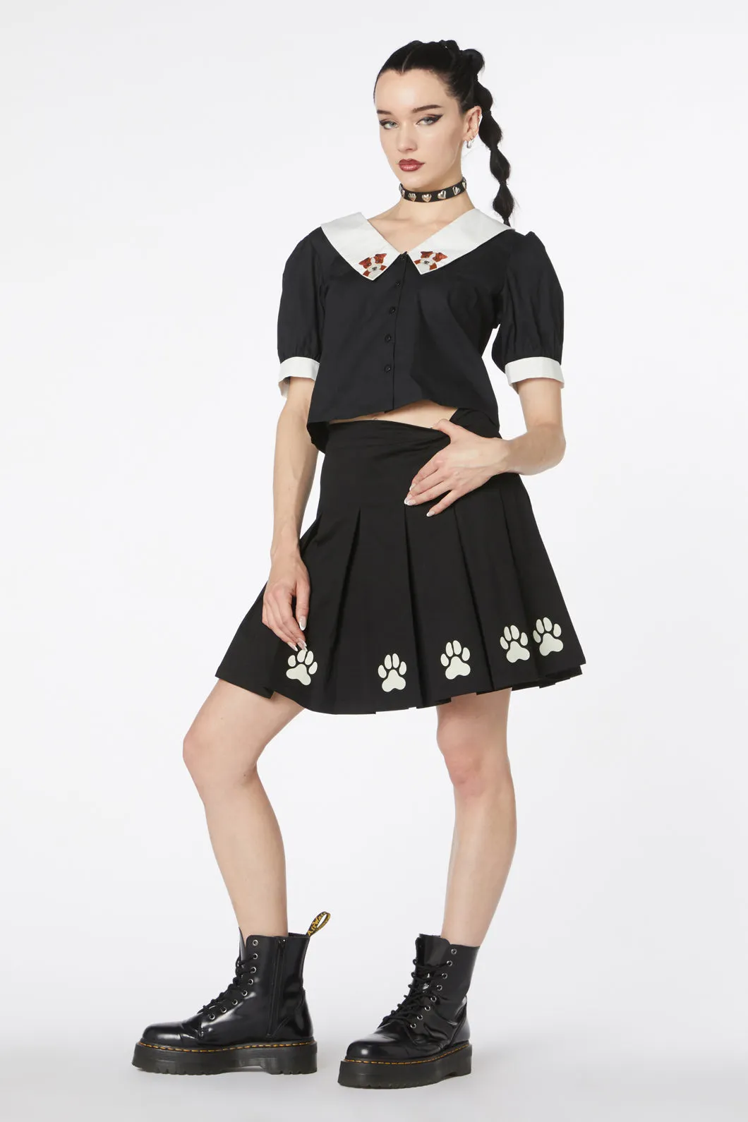 Flock Paw Print Pleat Skirt