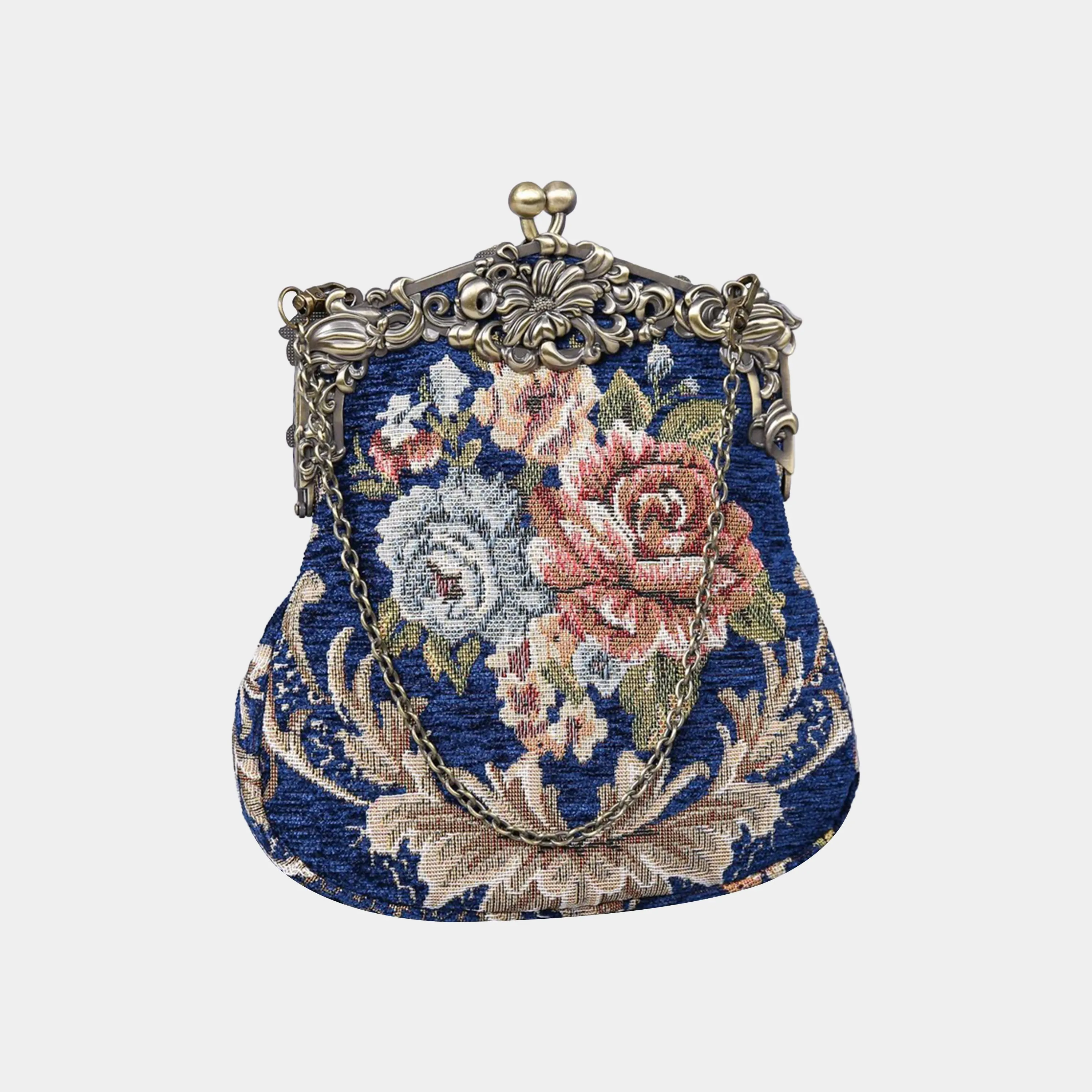 Floral Blue Chatelaine Purse Large
