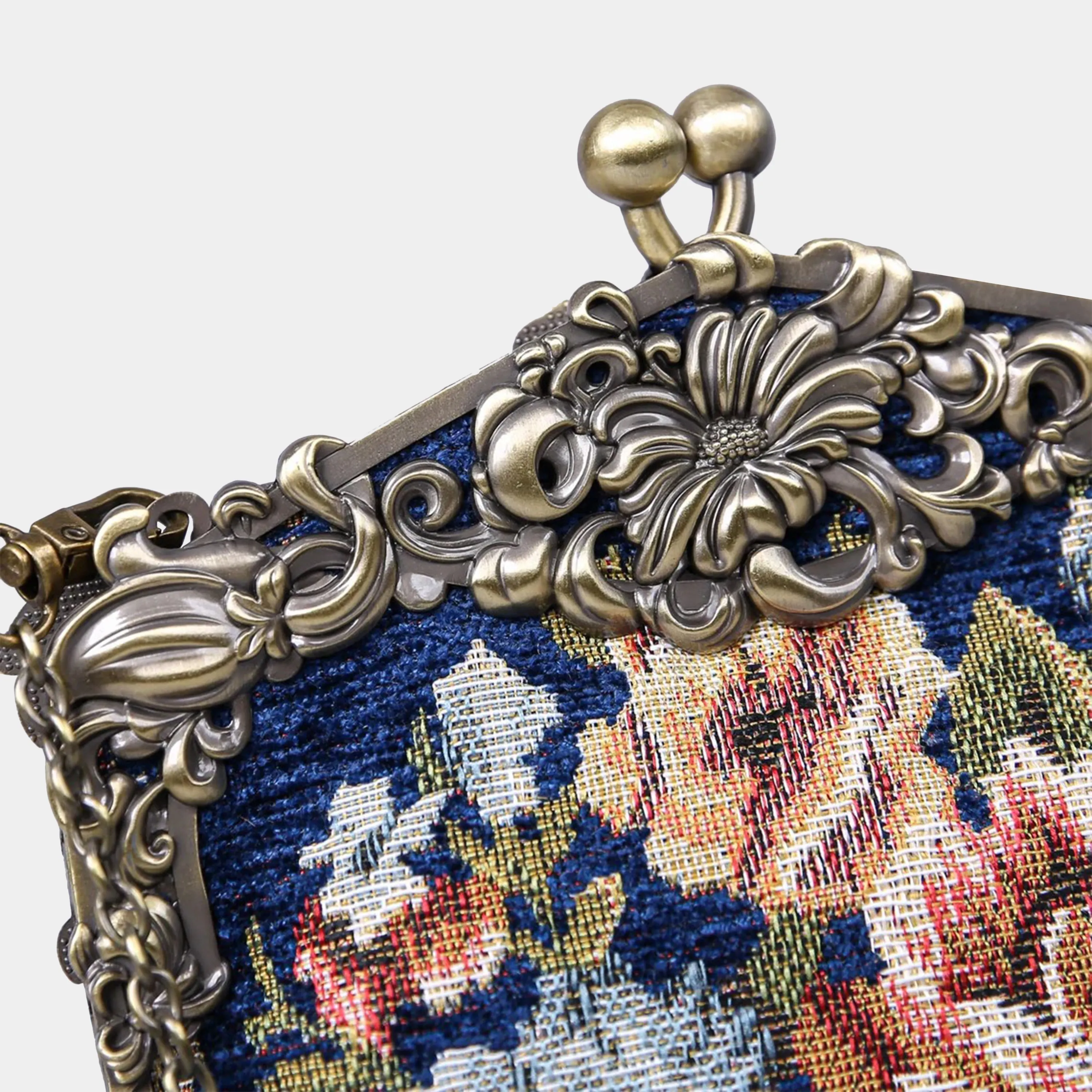 Floral Blue Chatelaine Purse Large