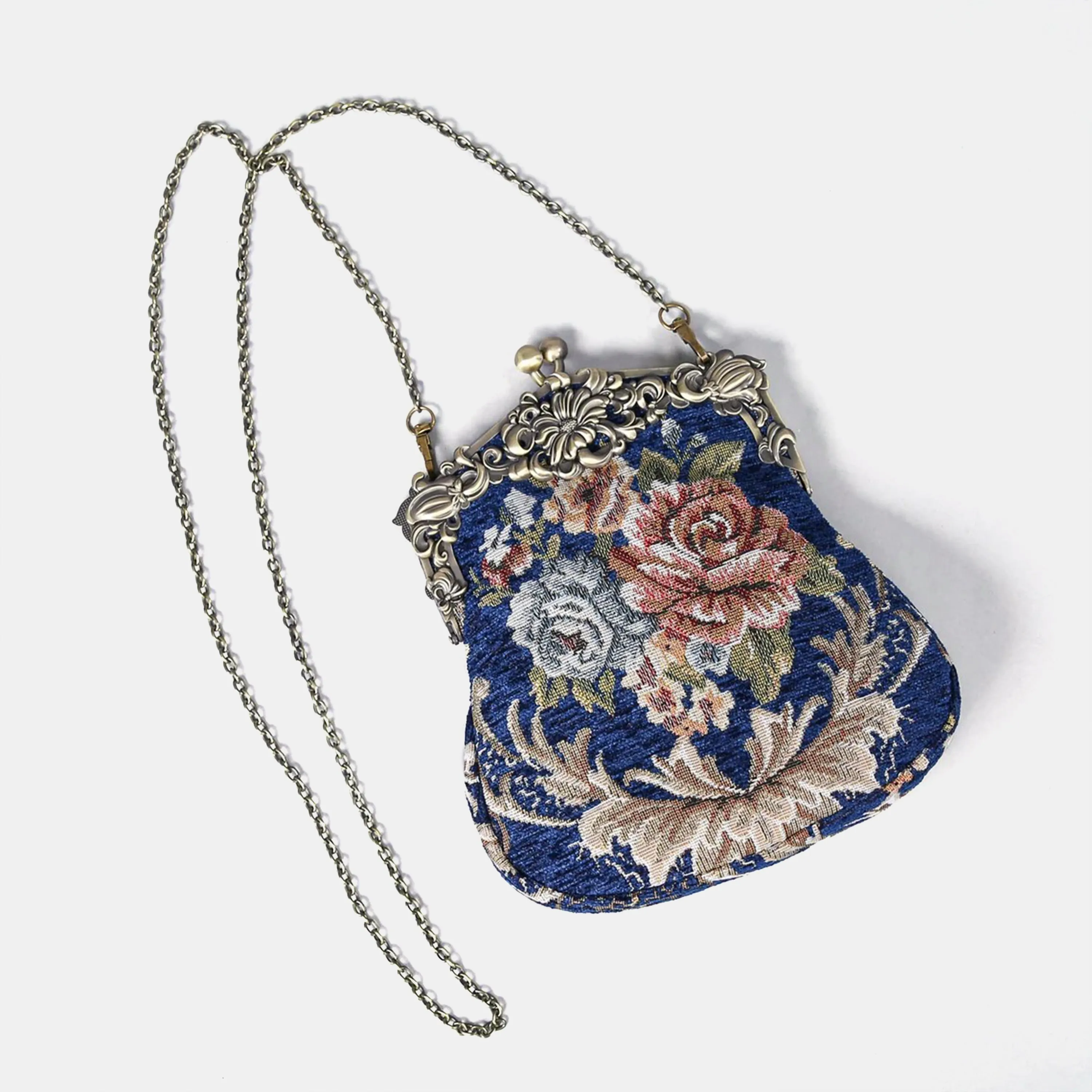 Floral Blue Chatelaine Purse Large