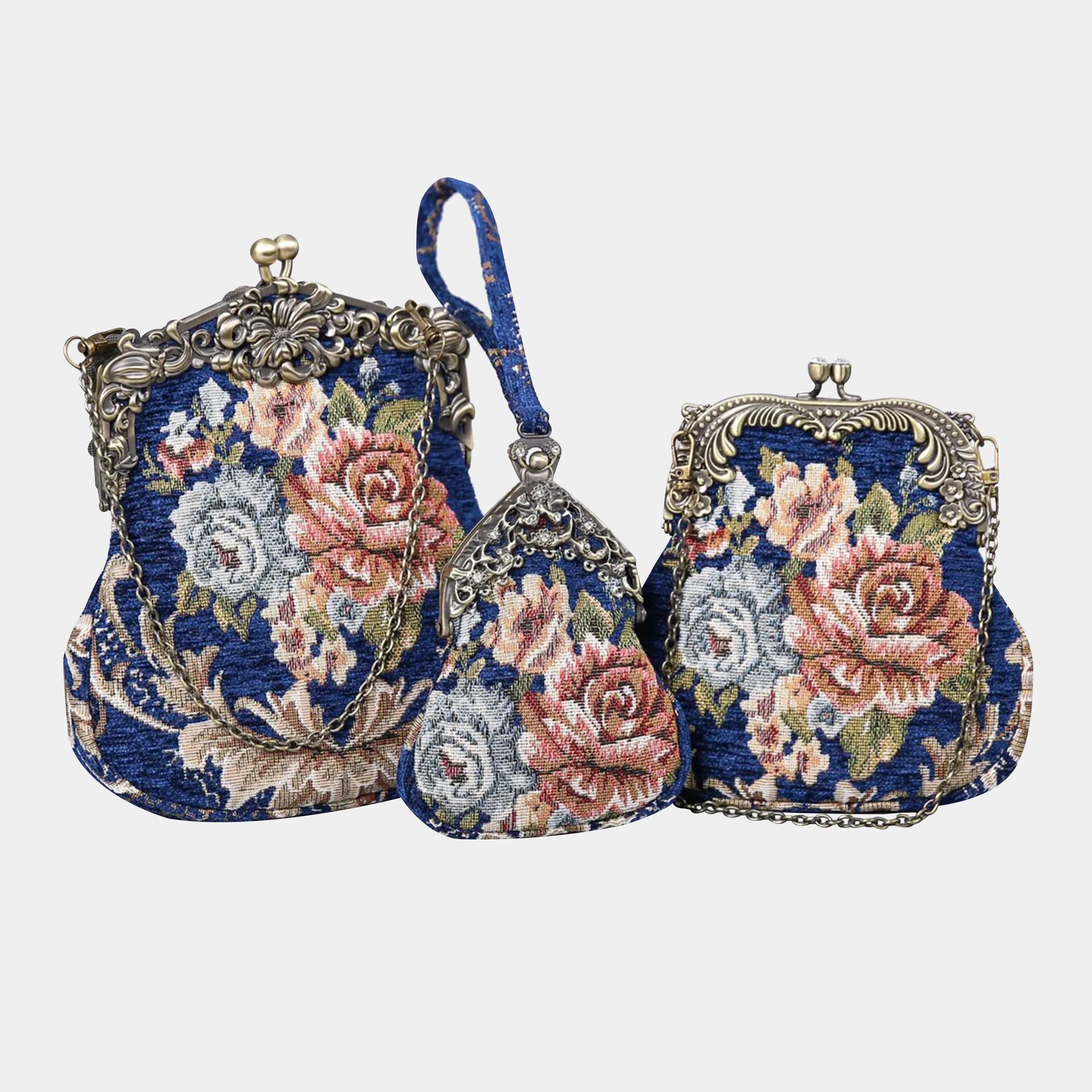 Floral Blue Chatelaine Purse Large