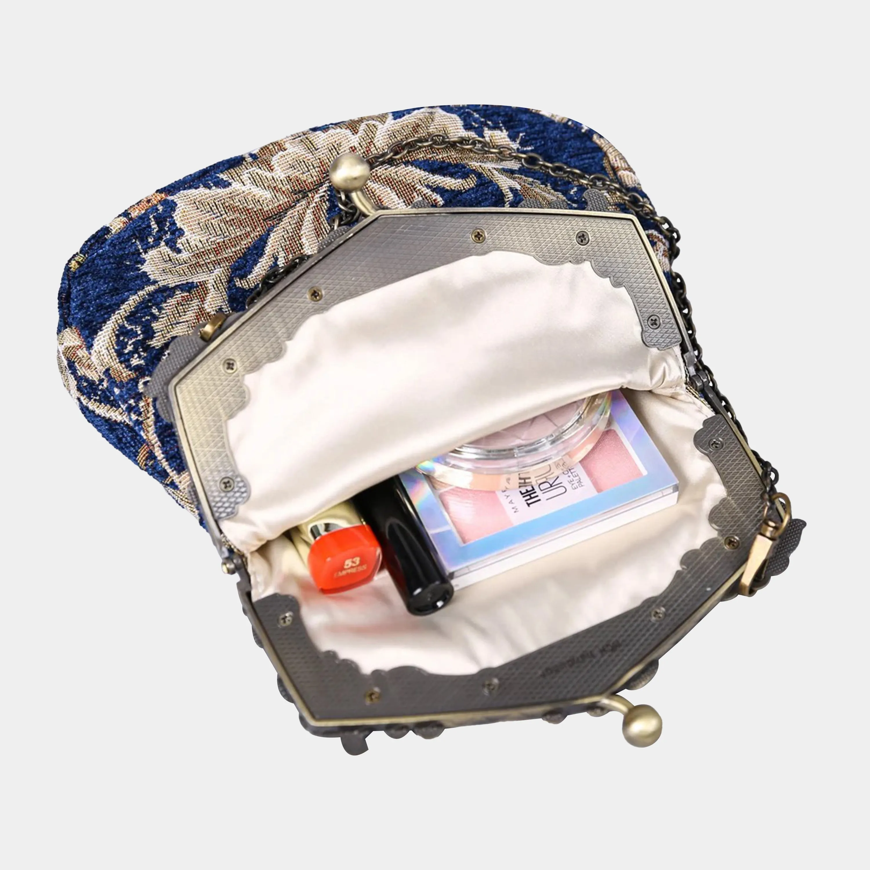 Floral Blue Chatelaine Purse Large