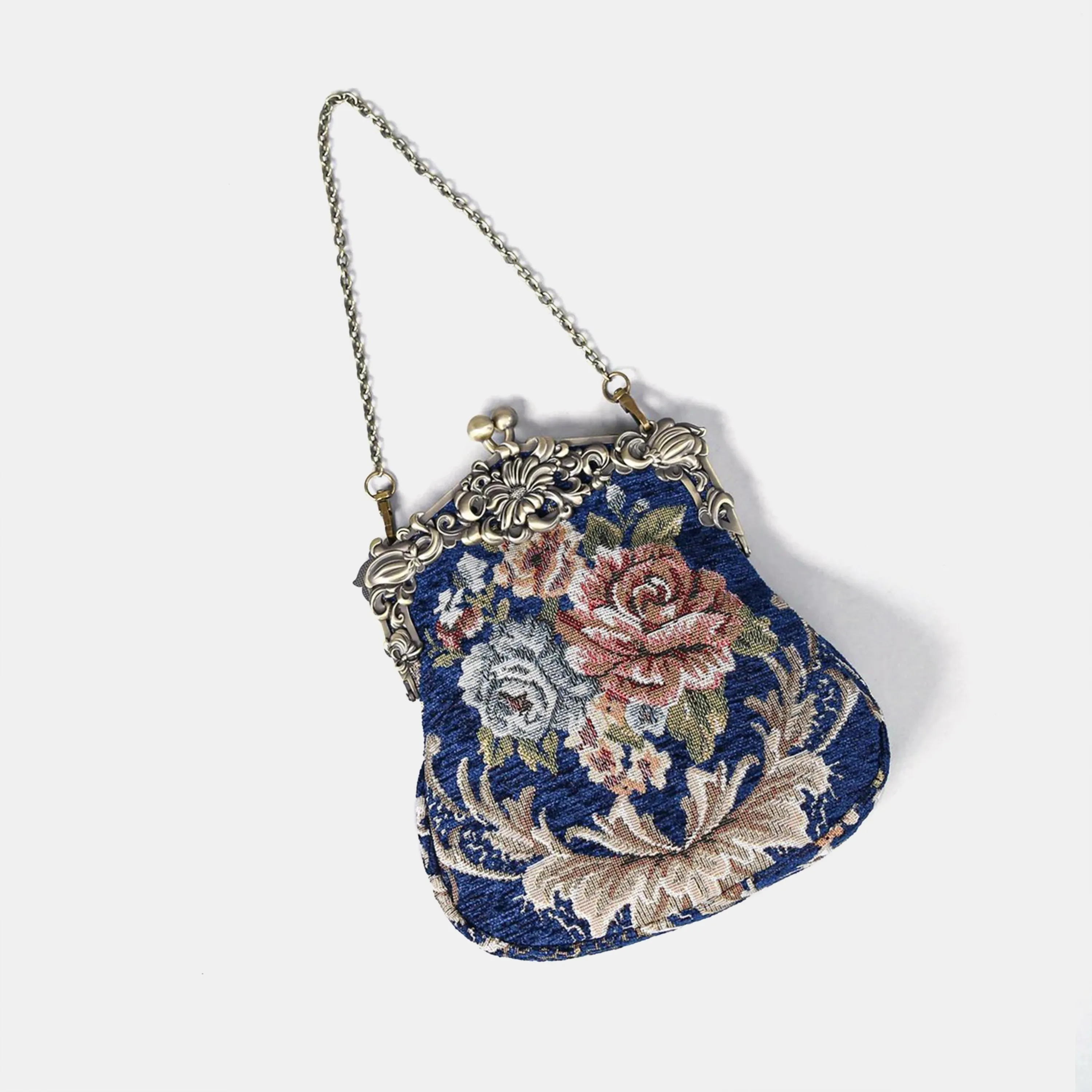 Floral Blue Chatelaine Purse Large