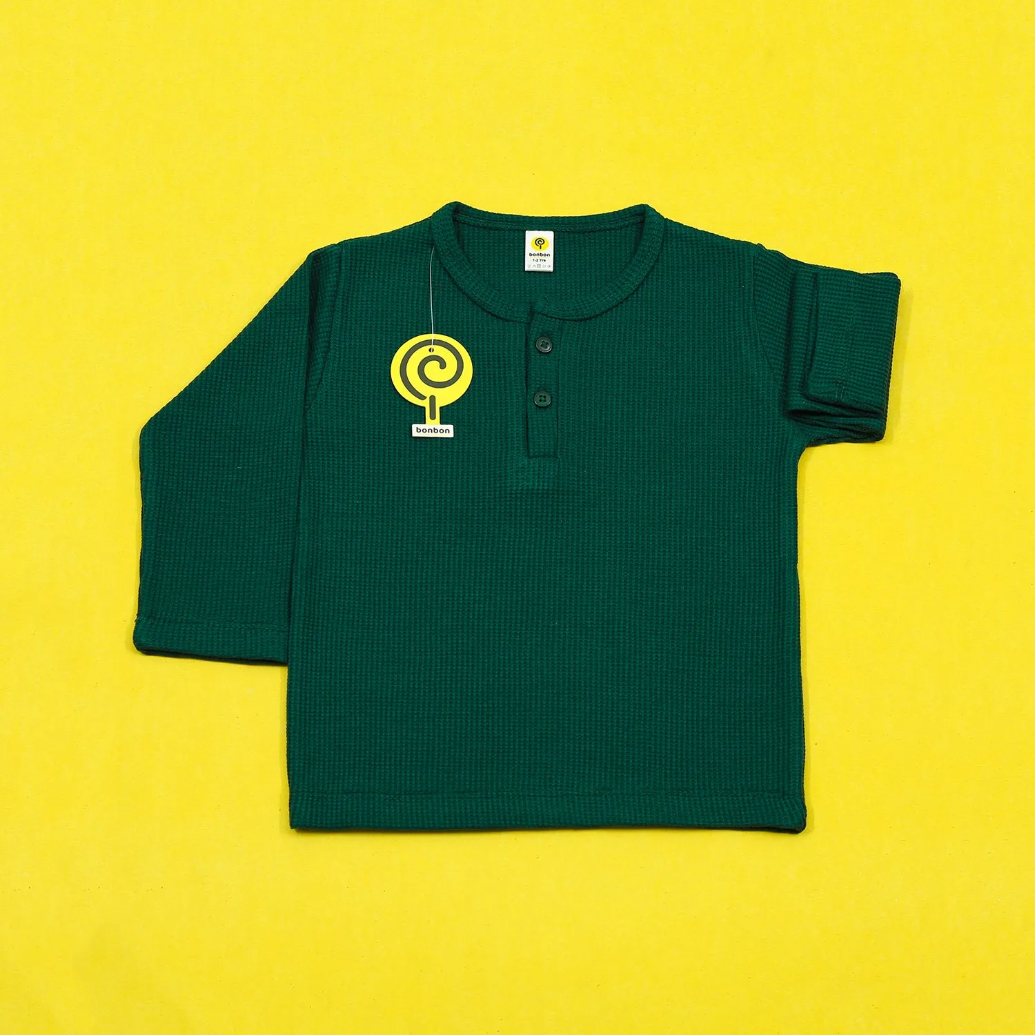 Green Waffle-knit Henley