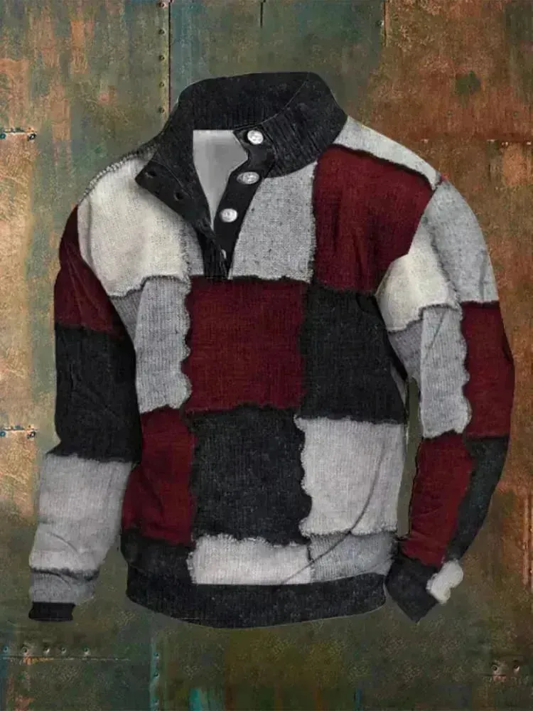 Half button Sweatshirt Men's Winter 3d Digital Printing Pullover Crew neck