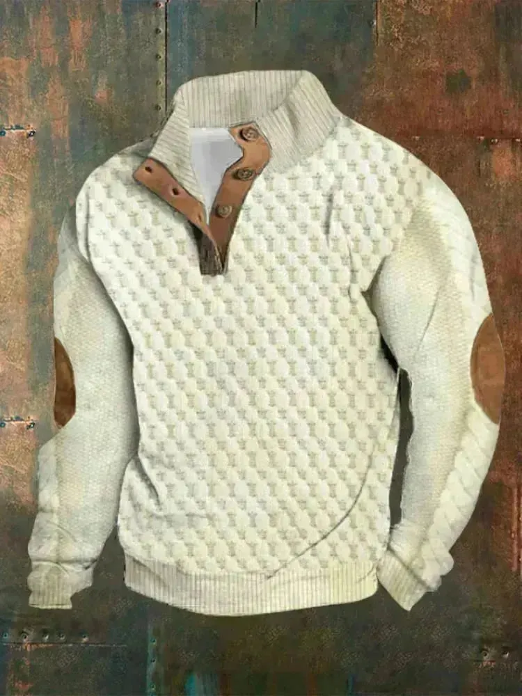 Half button Sweatshirt Men's Winter 3d Digital Printing Pullover Crew neck