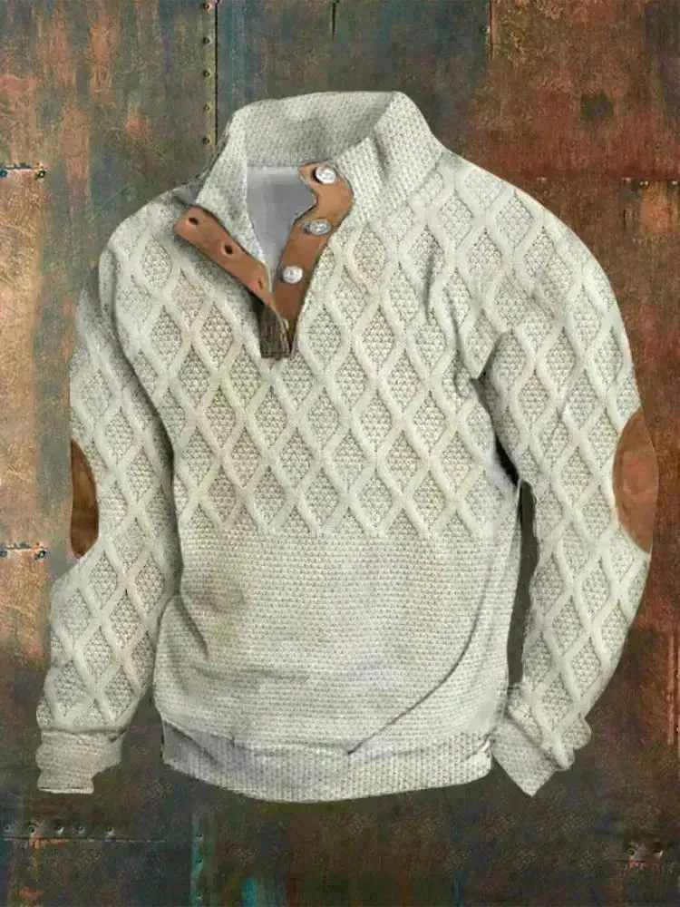Half button Sweatshirt Men's Winter 3d Digital Printing Pullover Crew neck