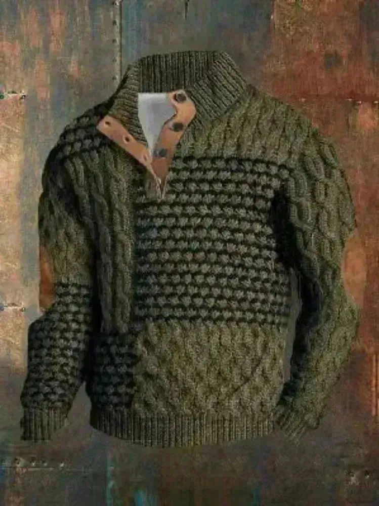 Half button Sweatshirt Men's Winter 3d Digital Printing Pullover Crew neck