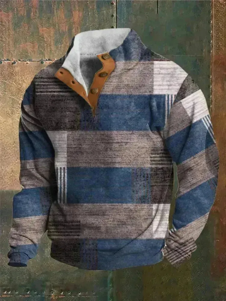 Half button Sweatshirt Men's Winter 3d Digital Printing Pullover Crew neck