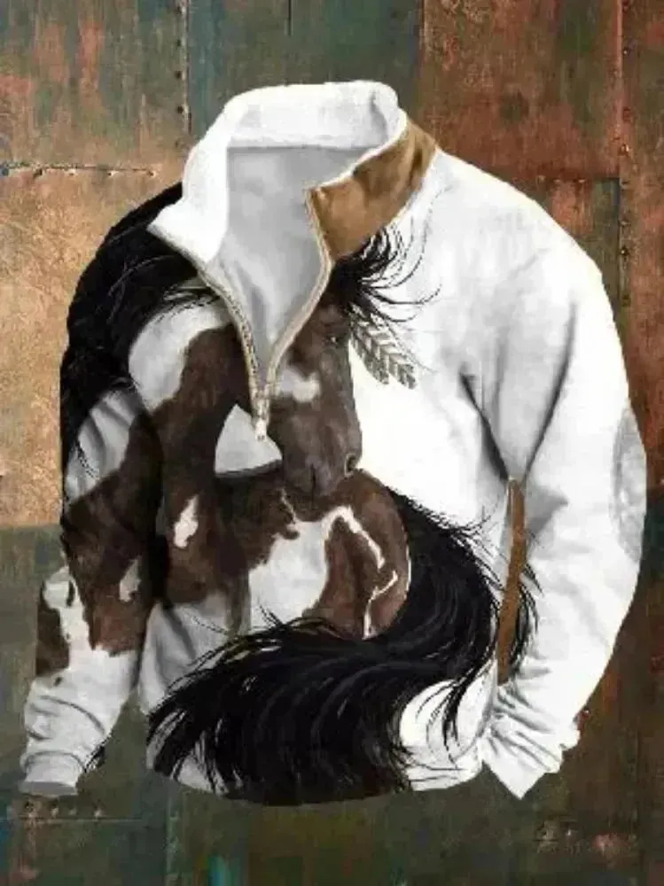Half button Sweatshirt Men's Winter 3d Digital Printing Pullover Crew neck