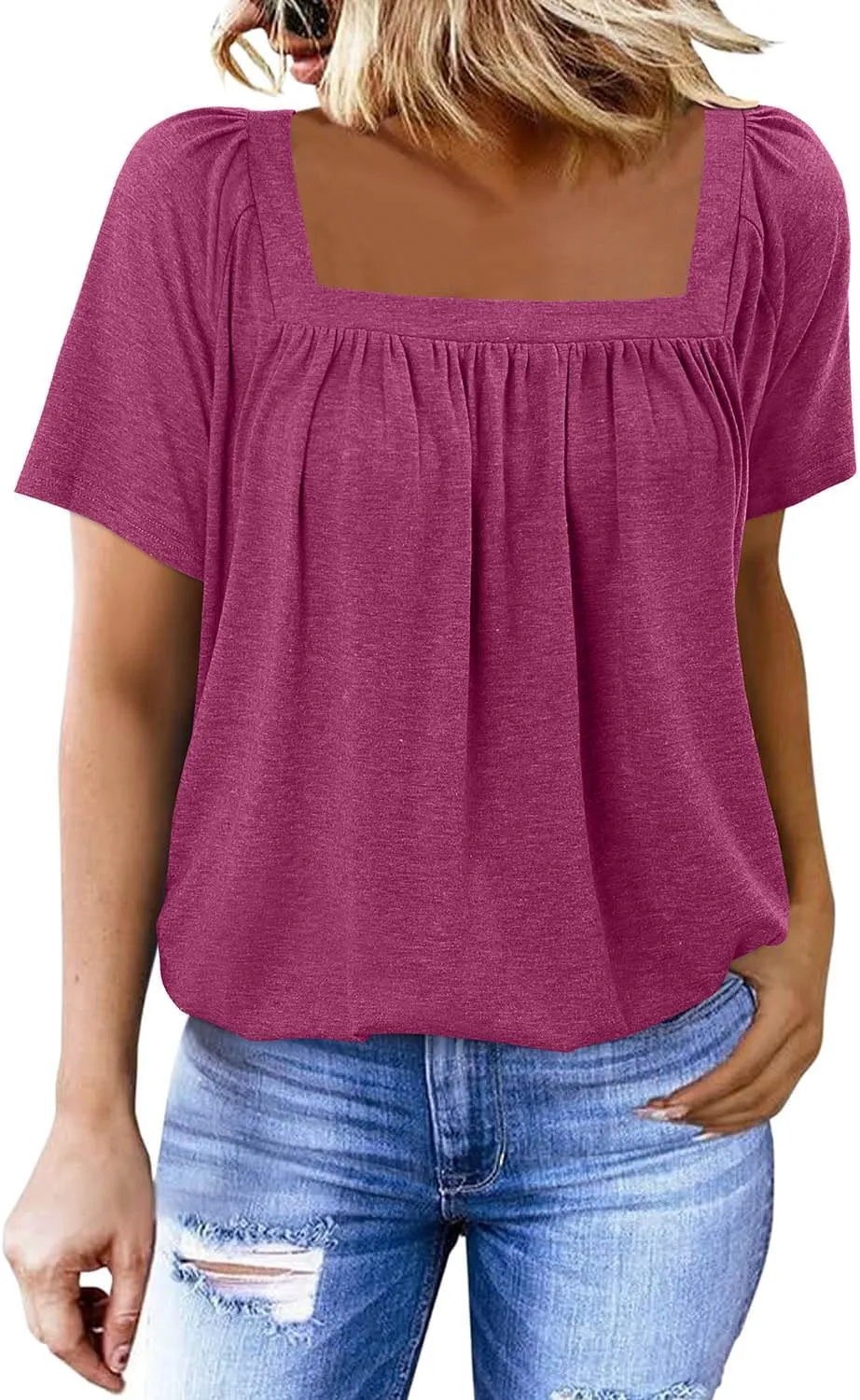 KISSMODA Womens Summer Tops 2025 Trendy Casual Short Sleeve Shirts Dressy Cute Pleated Loose Blouses S-3XL