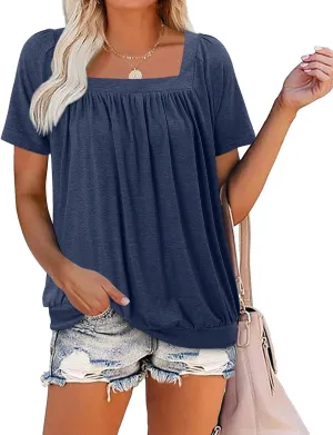 KISSMODA Womens Summer Tops 2025 Trendy Casual Short Sleeve Shirts Dressy Cute Pleated Loose Blouses S-3XL