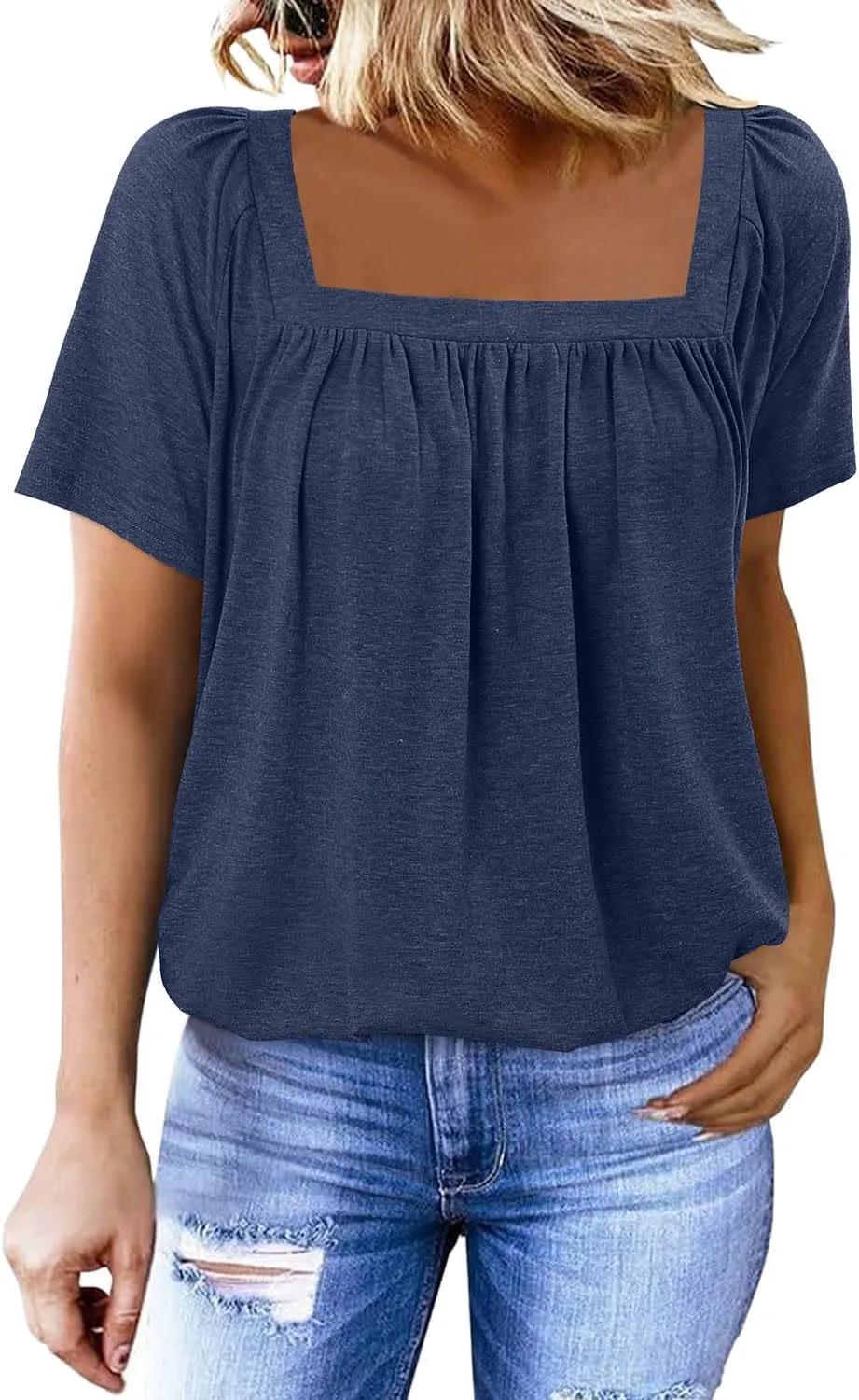 KISSMODA Womens Summer Tops 2025 Trendy Casual Short Sleeve Shirts Dressy Cute Pleated Loose Blouses S-3XL