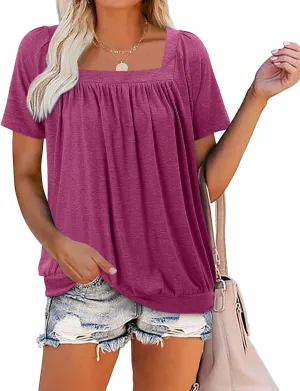 KISSMODA Womens Summer Tops 2025 Trendy Casual Short Sleeve Shirts Dressy Cute Pleated Loose Blouses S-3XL