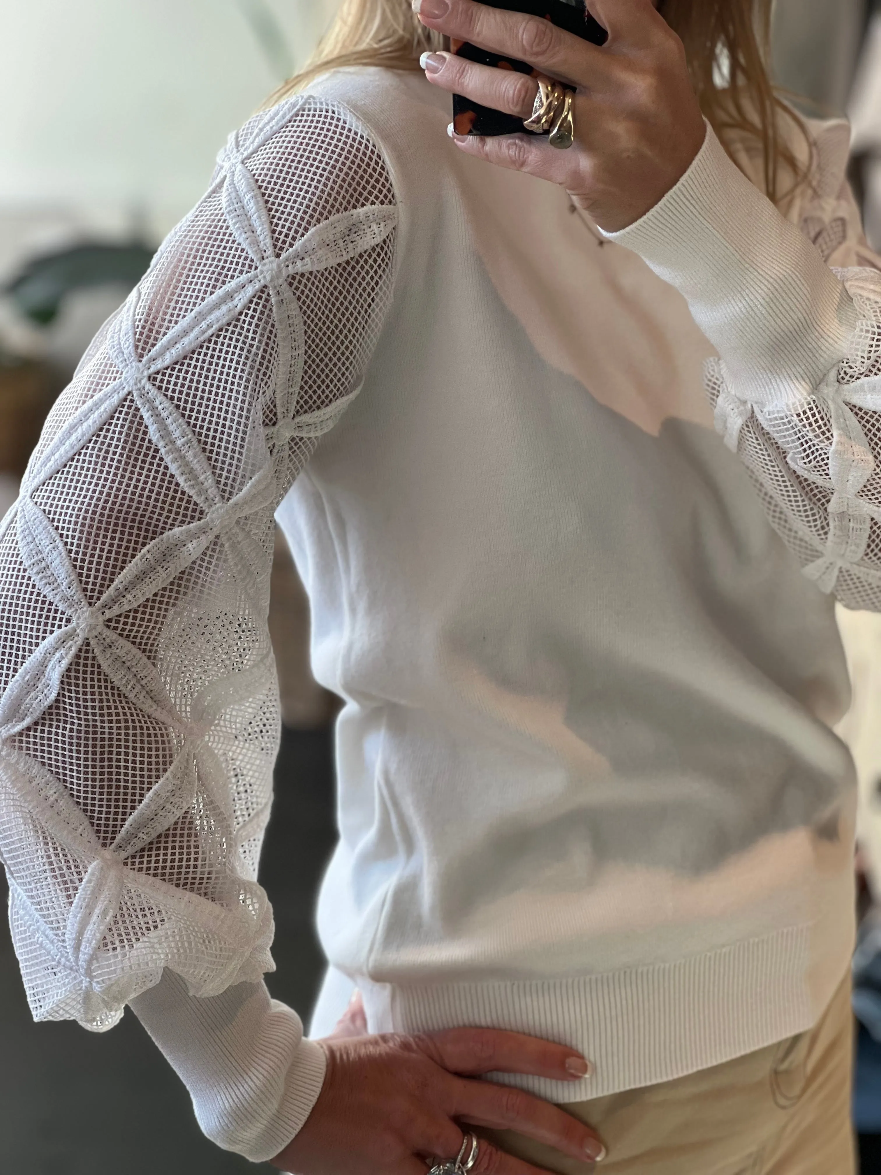 Lattice Sleeve Knit Top