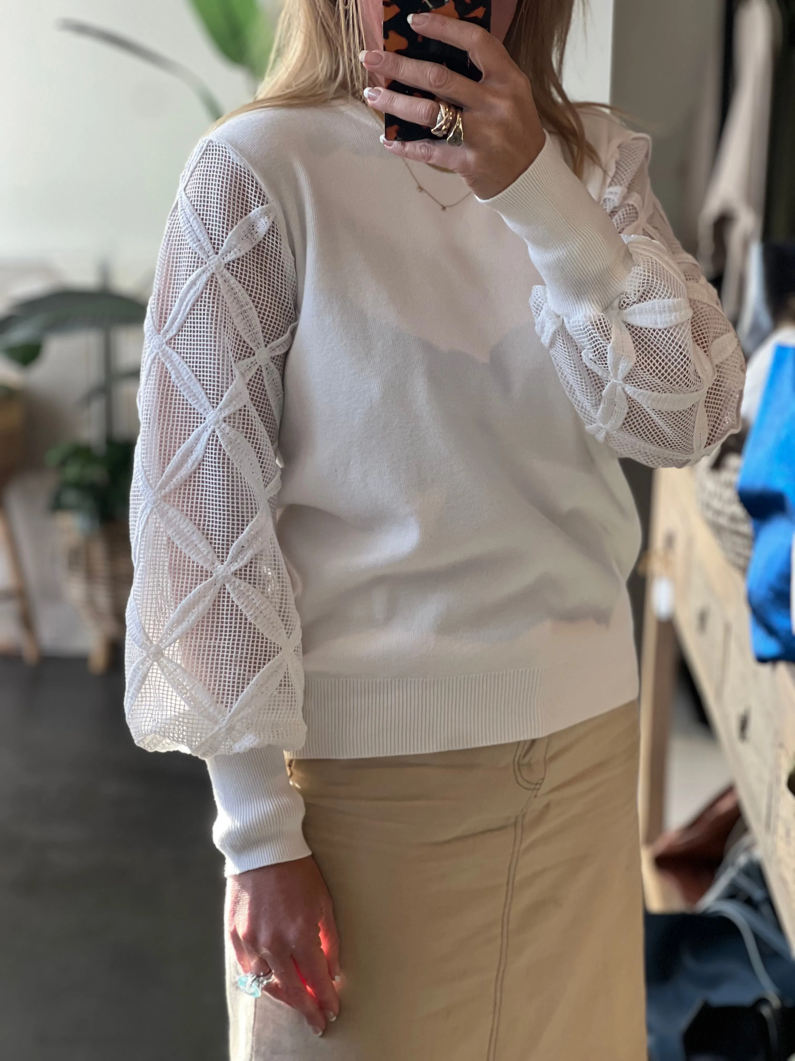 Lattice Sleeve Knit Top