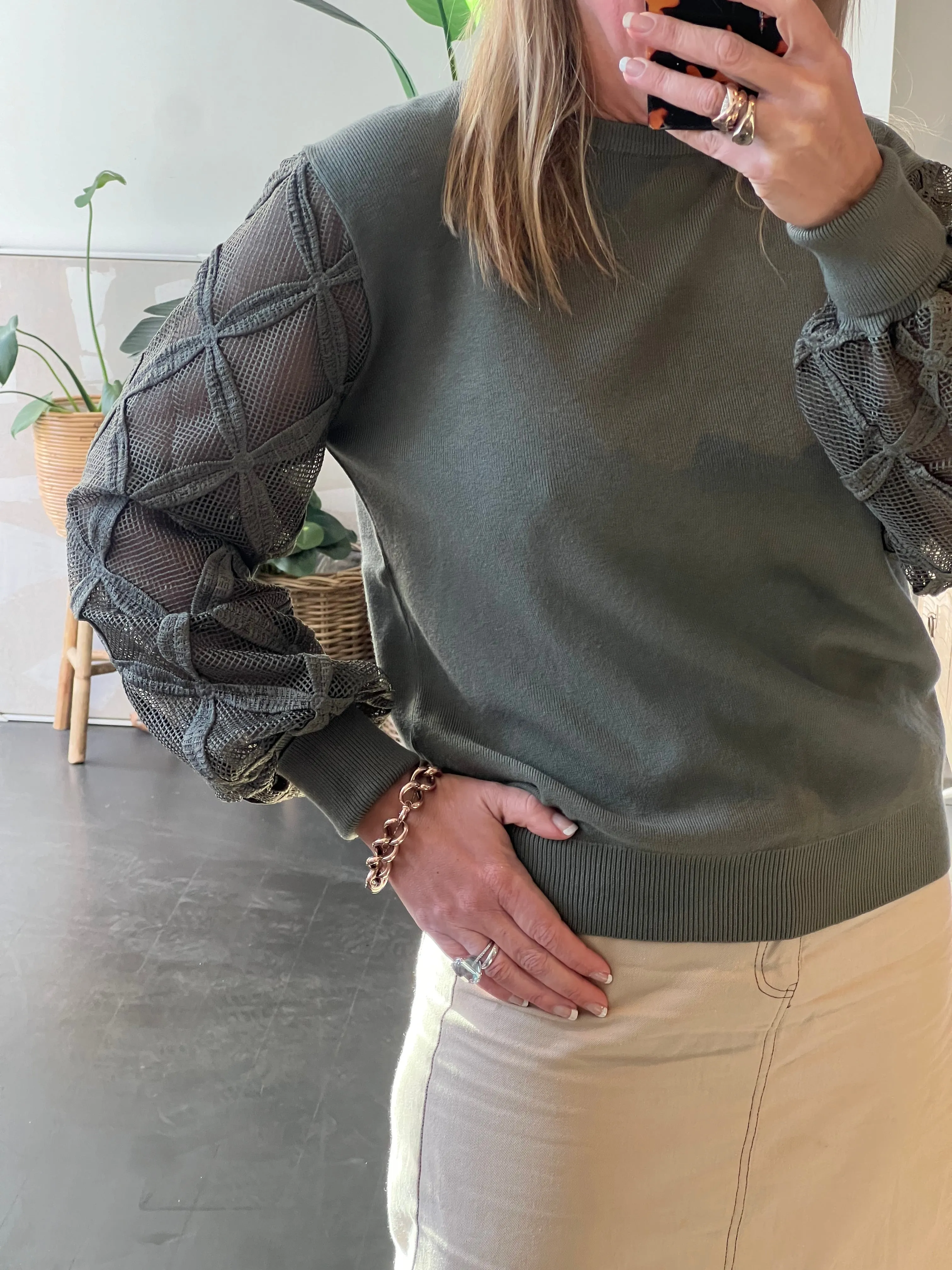Lattice Sleeve Knit Top