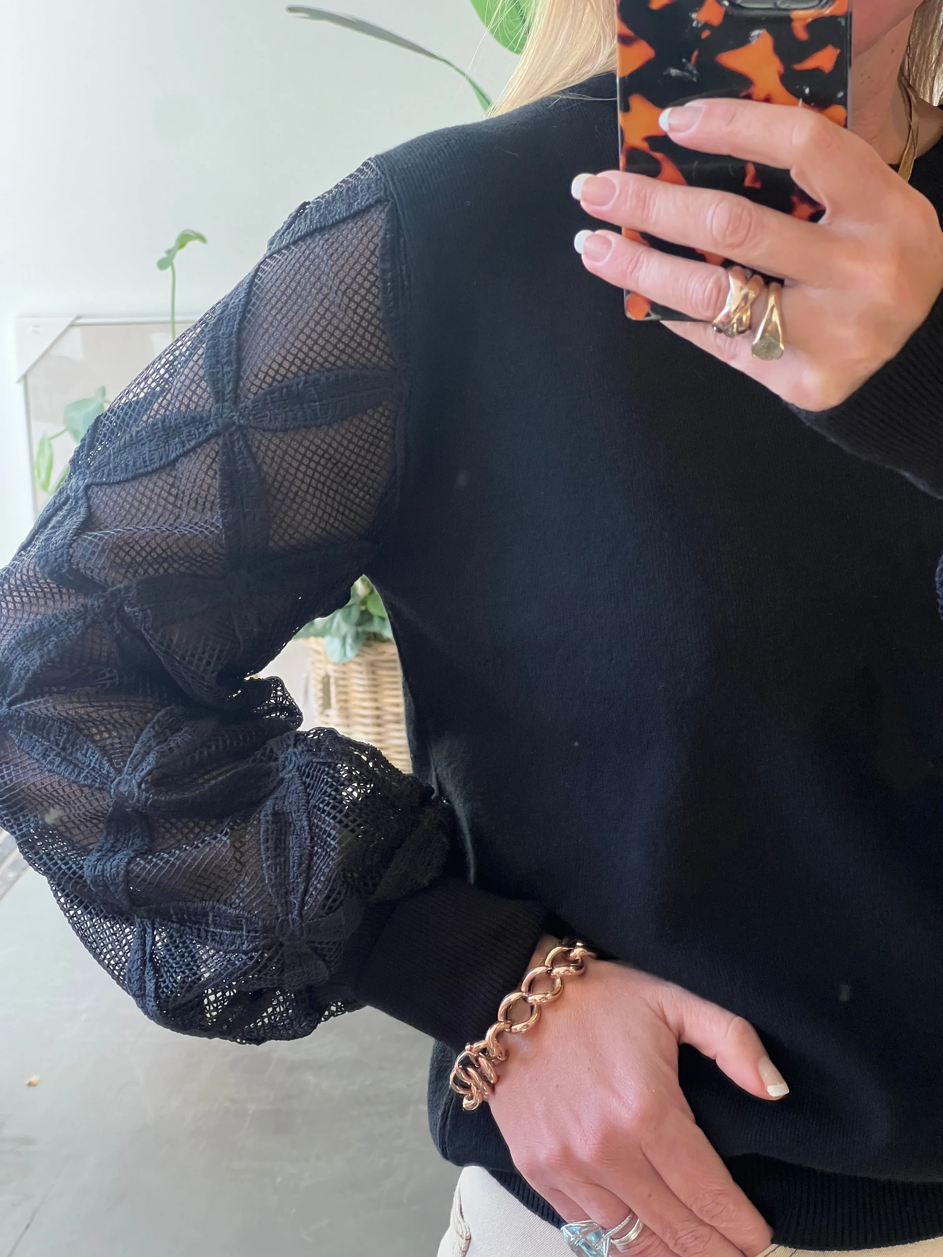 Lattice Sleeve Knit Top