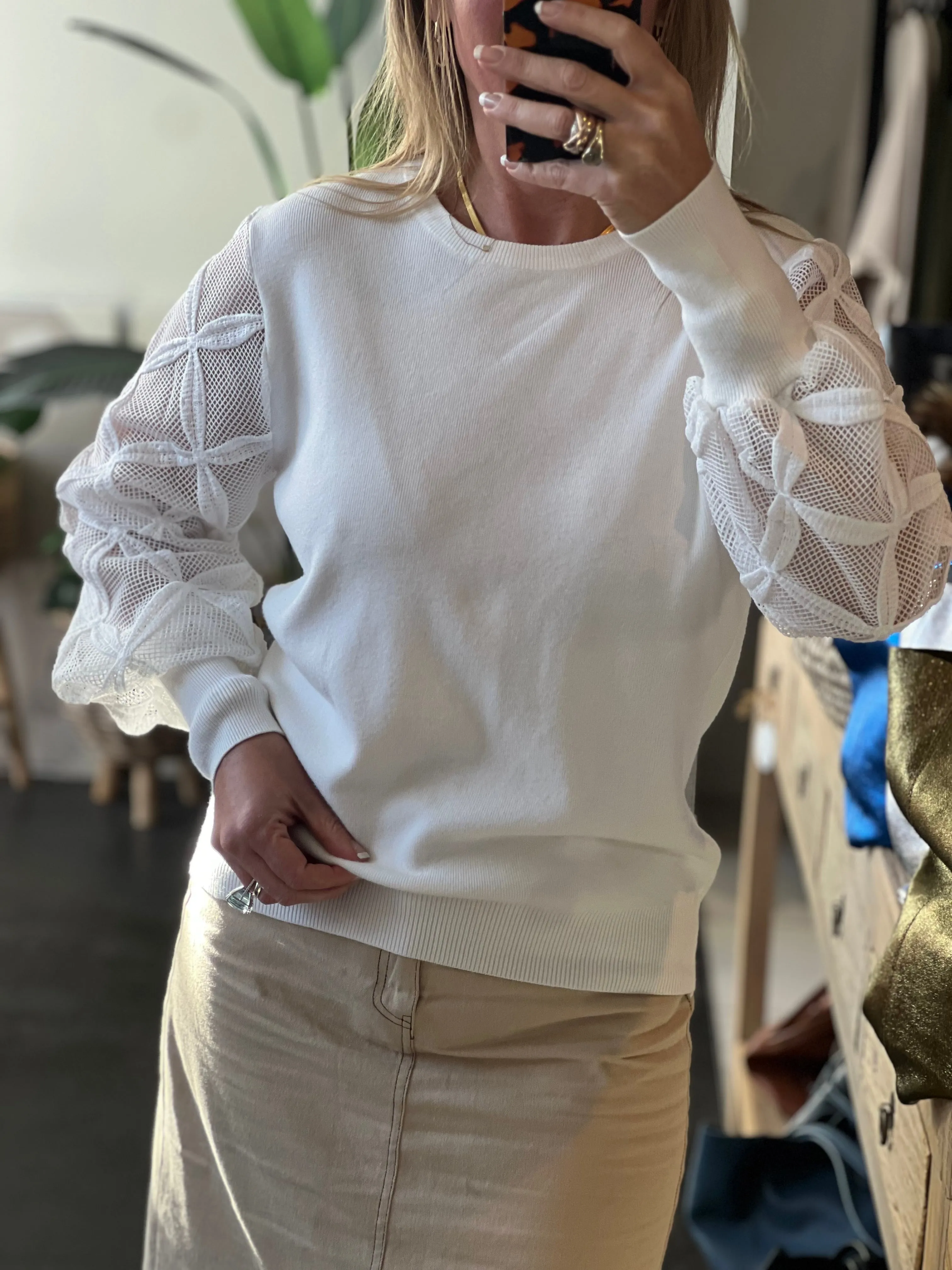 Lattice Sleeve Knit Top