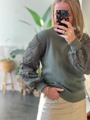 Lattice Sleeve Knit Top