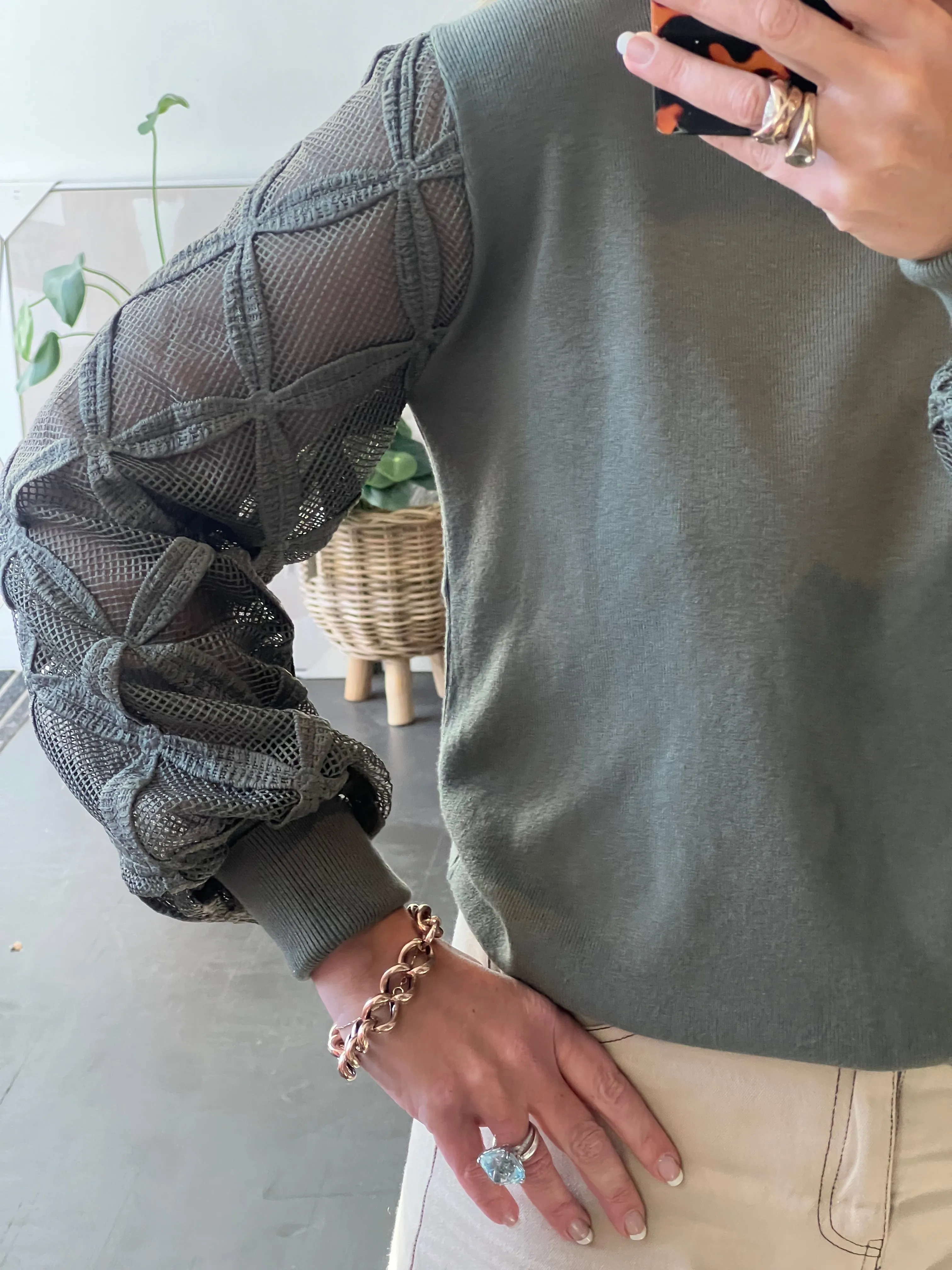 Lattice Sleeve Knit Top