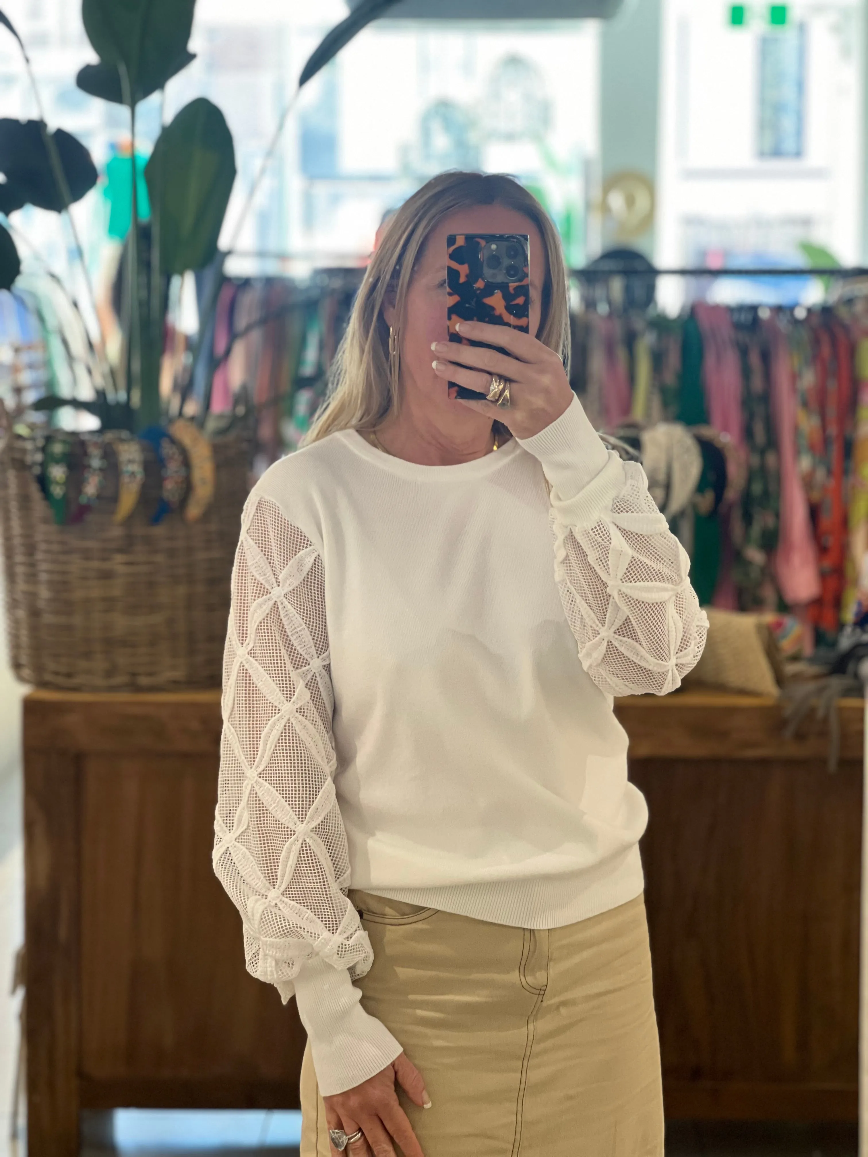 Lattice Sleeve Knit Top