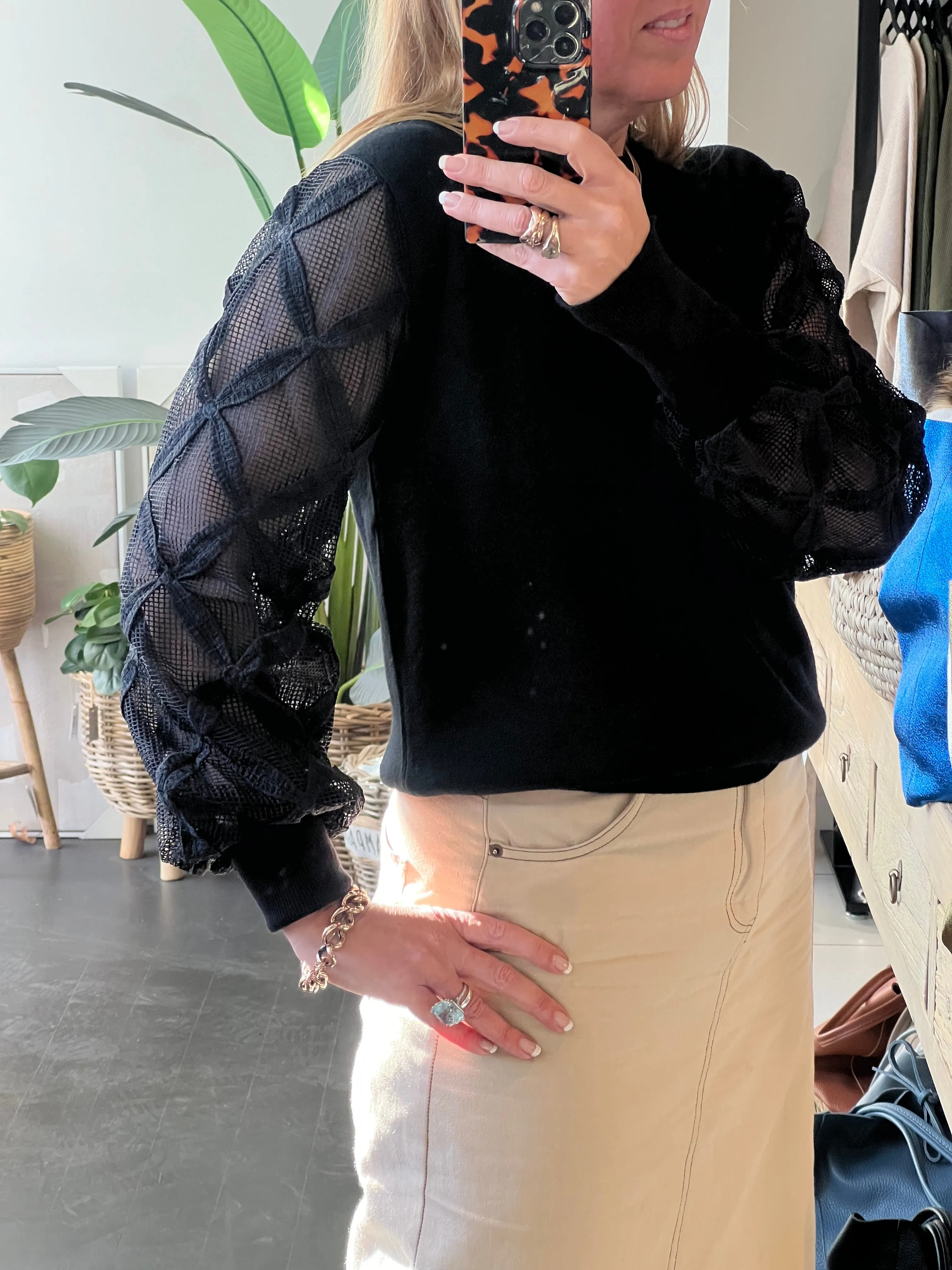Lattice Sleeve Knit Top