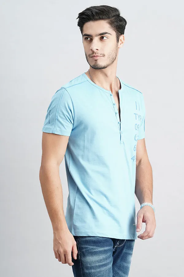 Lt Blue Half Sleeve Henley Neck Tee